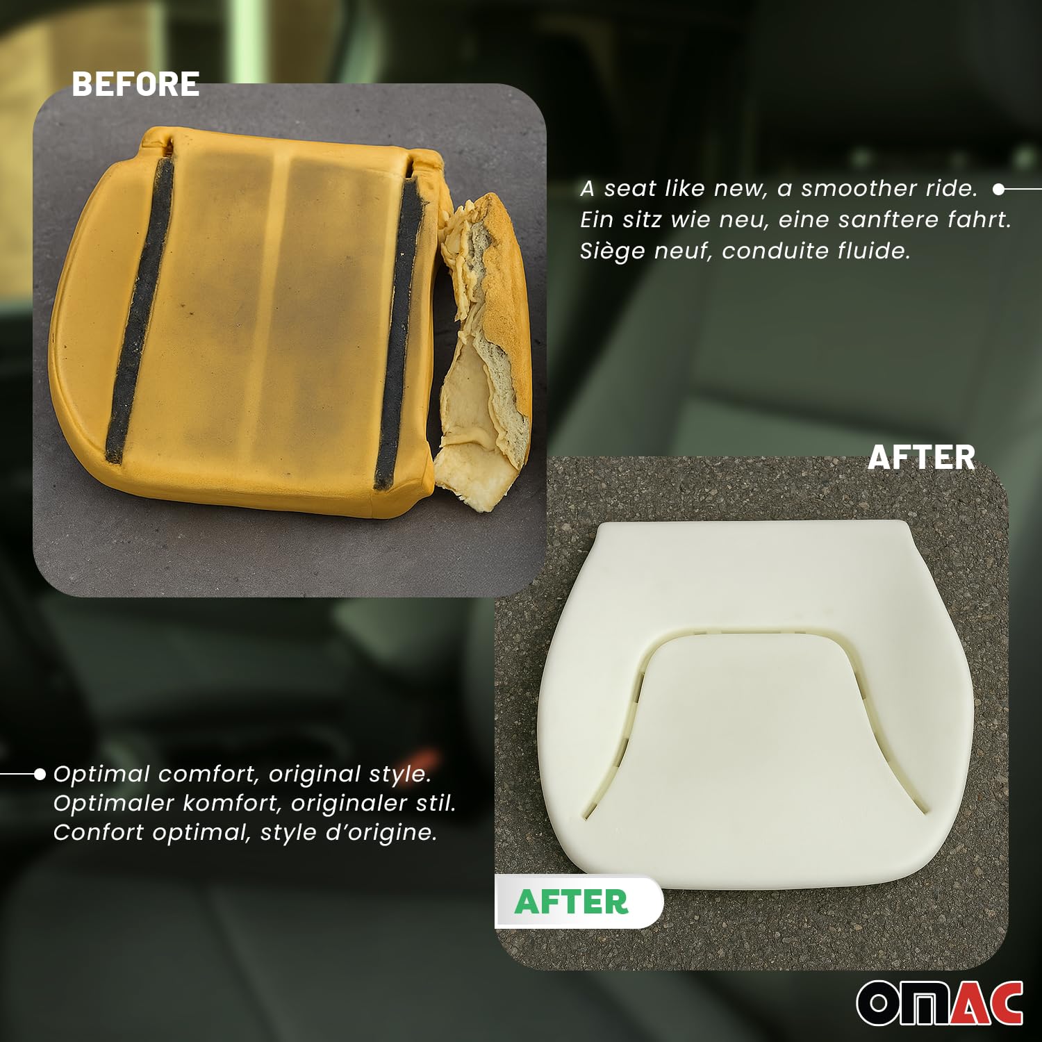 OMAC Sitzpolster para Opel Vivaro A 2001-2014 - Izquierdo o Derecho passend - Ersatz Fur Originalschaum Sitzflache - 1 Pieza