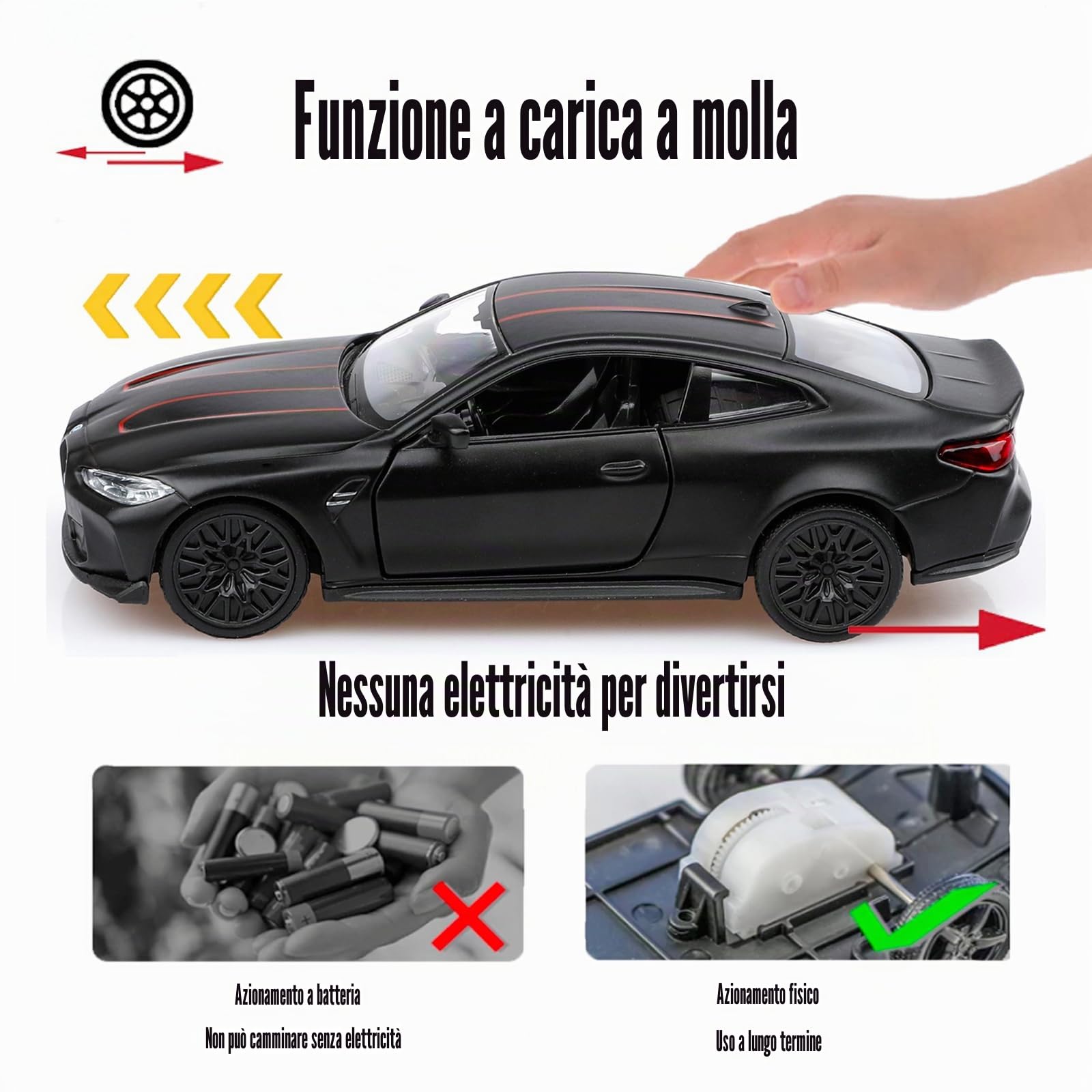 TOKAXI Modellino di auto BMW M4 pressofuso in scala 1/36, veicoli a retrocarica auto giocattolo BMW, regali di auto per ragazzi e ragazze (nero)