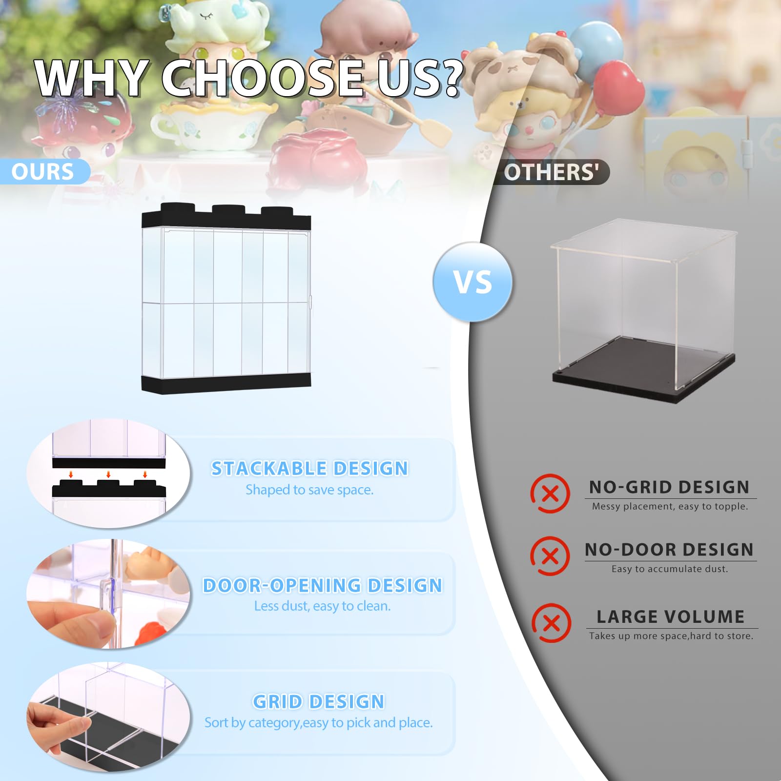 Vitrina transparente con luz para coleccionables, cajas acrílicas transparentes para exhibir figuras de acción, muñecas, trofeos iluminados, caja de almacenamiento a prueba de polvo (negro, 6