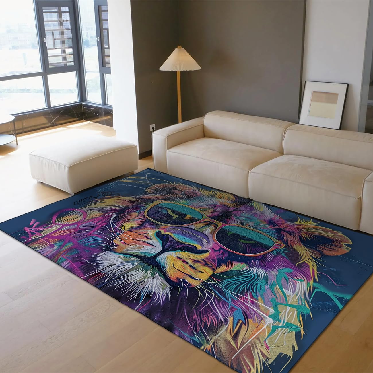 Tapis graffiti lion pour chambre et salon moderne multicolore 160x230