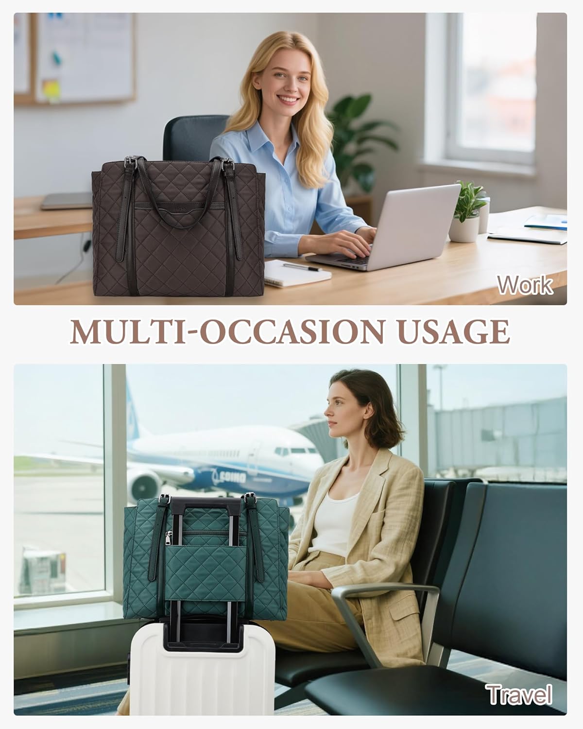 VASCHY Quilted Laptop Tote Bag for Women, Medium Puffer Work Shoulder Bag Purse