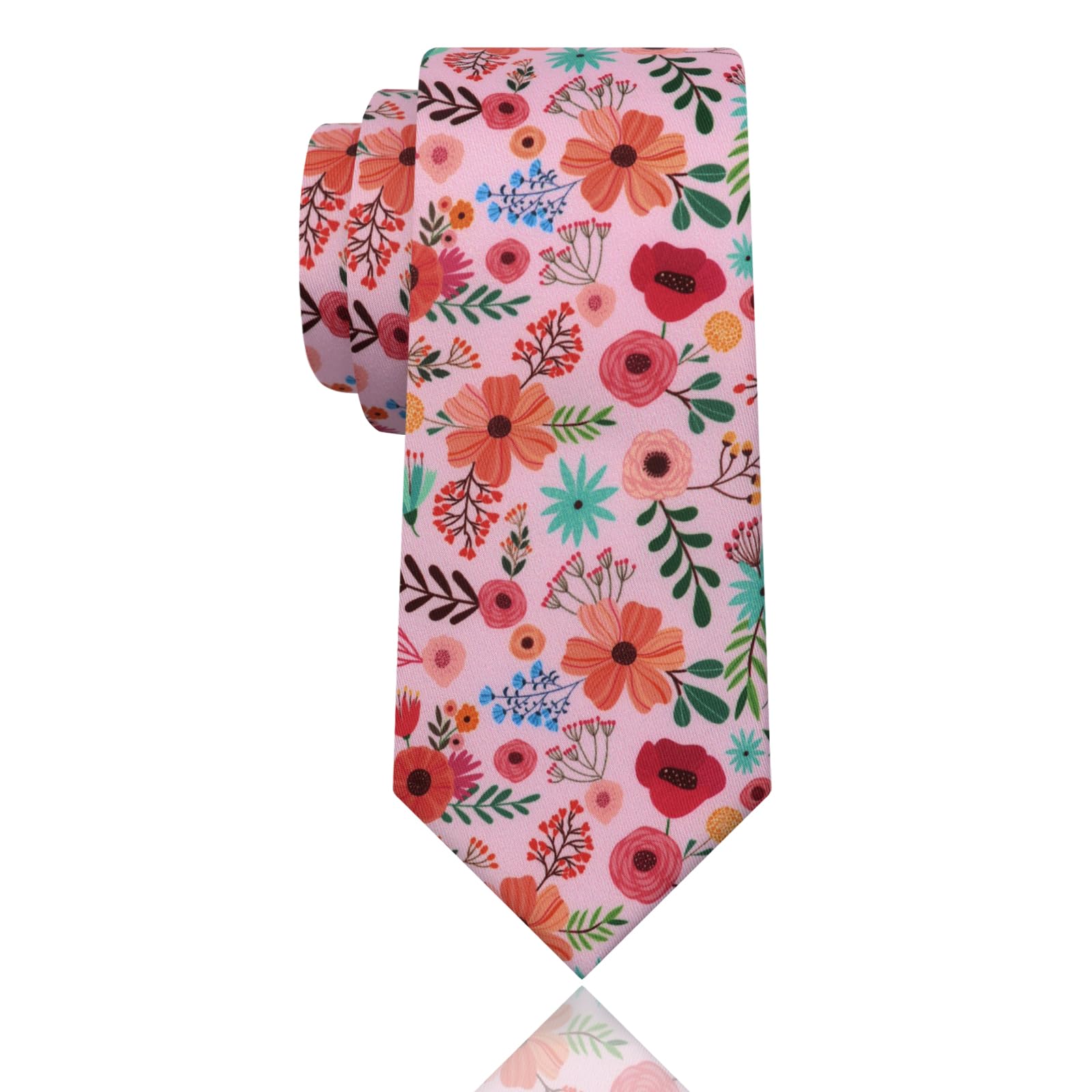 Luckyvestir Mens Ties, Sage/Dusty Blue/Pink Floral Ties for Men, 2.76" Cotton Flower Necktie for Wedding/Groomsmen/Party