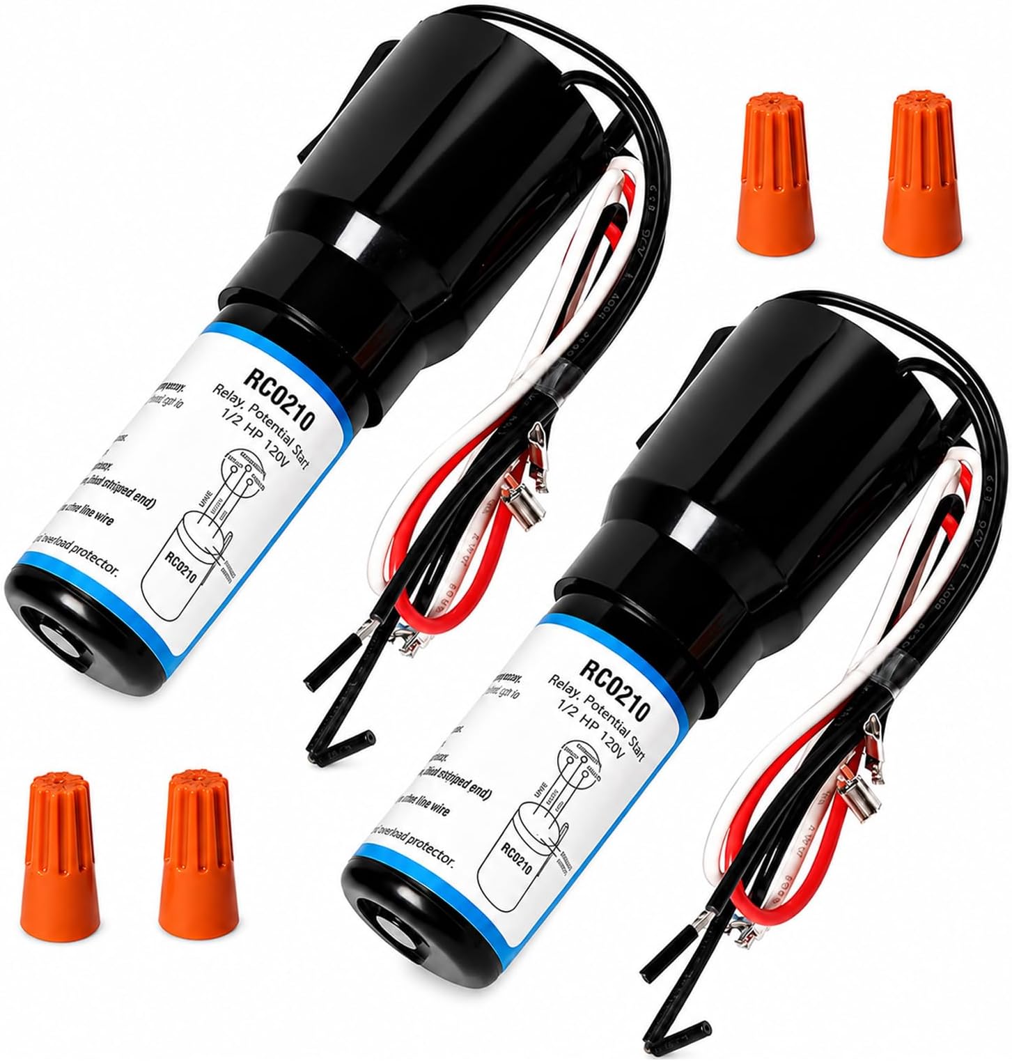 2PC RCO210 3 in 1 Hard Start Kit, Relay Capacitor Overload, 1/3-1/2 HP 120V