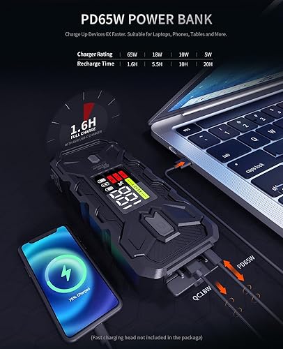 Miniatura 5 de Paquete de baterías de arranque de salto 3000A refuerzo de batería de coche de 12 V para motores de gasolinadiésel de 8.0L, puente de batería de