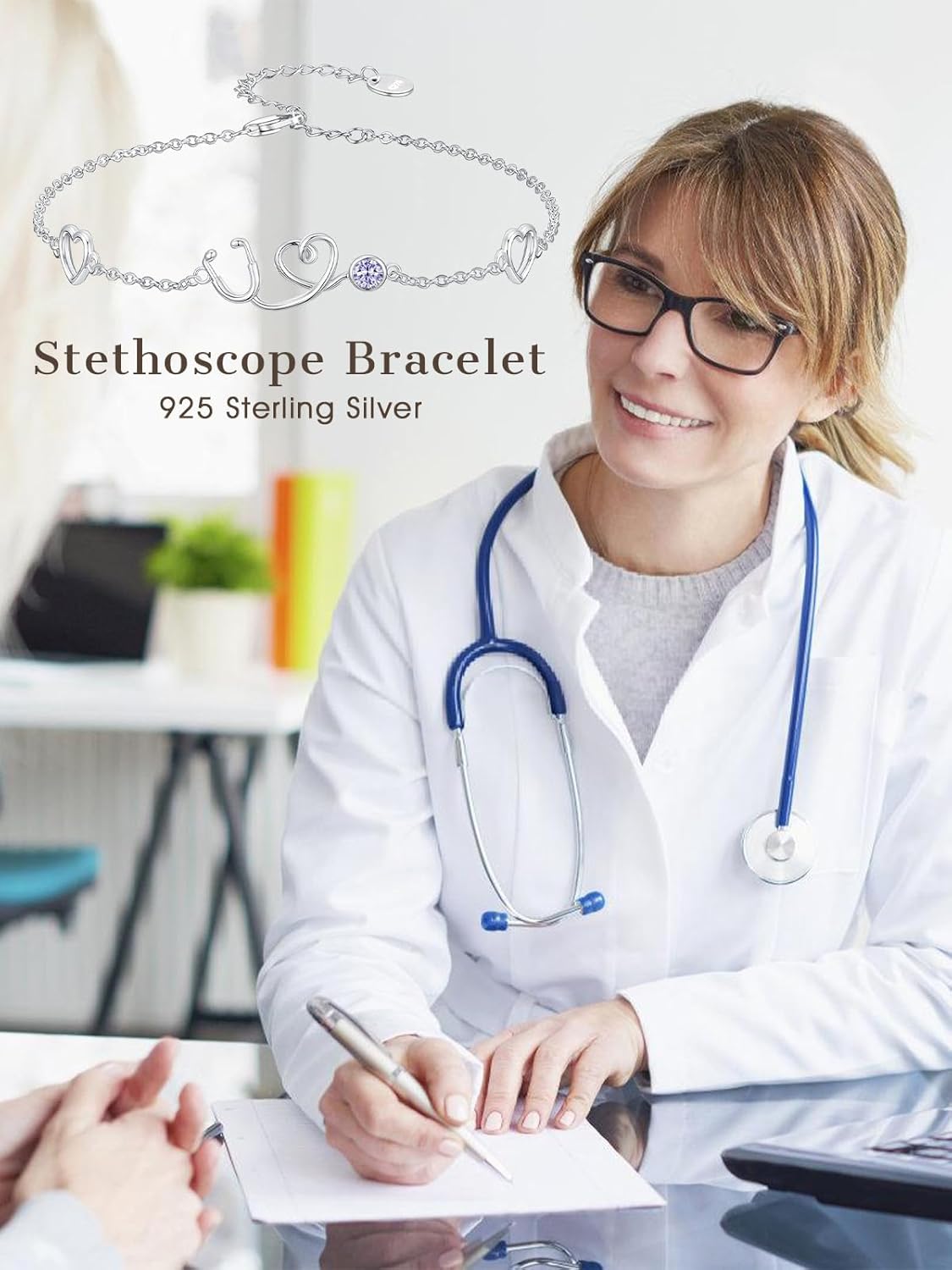 Dorunmo Stethoscope Bracelet 925 Sterling Silver Nurse Stethoscope Bracelet with Birthstone Graduation Jewelry Gifts for Nurse Doctor Medical Student - Image 6