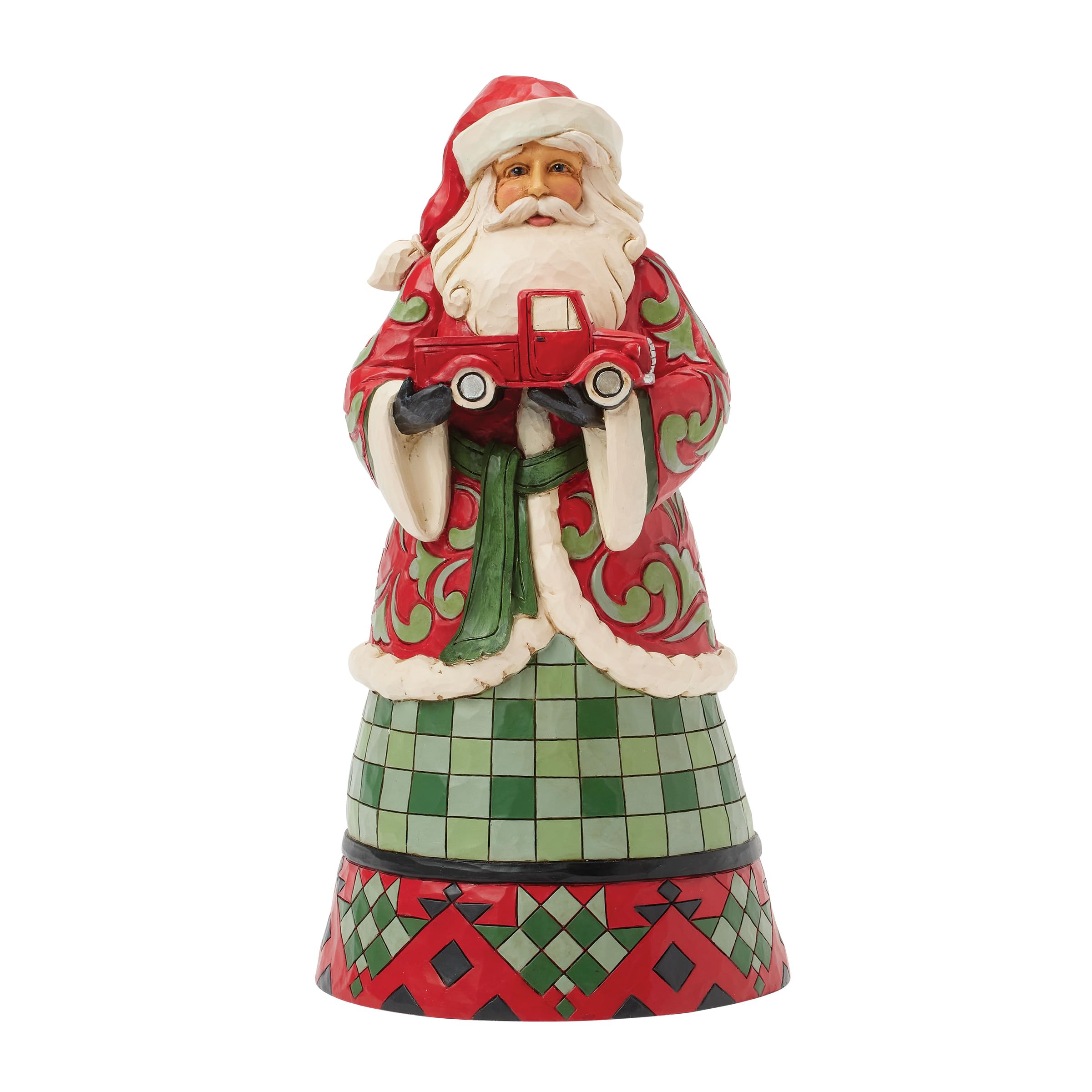 Enesco Jim Shore Heartwood Creek Highland Glen Santa Holding a Red Truck Figurine, 10 Inch, Multicolor
