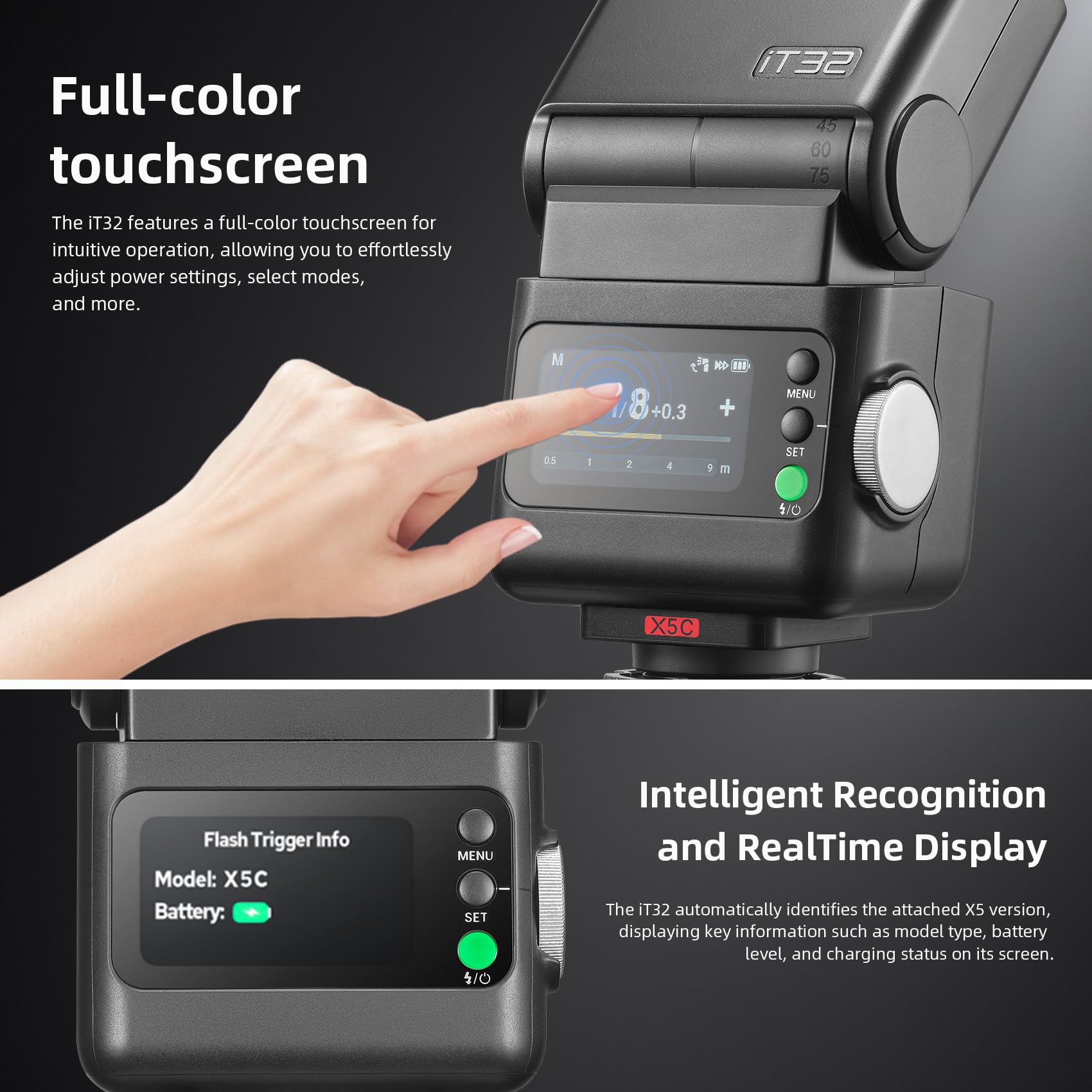 GODOX iT32 Camera Flash con X5C X5 C TTL Wireless Flash Trigger per Canon Fotocamera, GN18 Strobe Speedlite Schermo Touch Pocket iflash, 1,5s Tempo di Riciclo, 510 Flash Piena Potenza