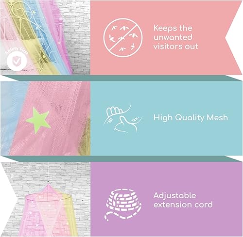 Miniatura 8 de Bollepo Toldo de cama morado y arcoíris para niñas con estrellas brillantes - Decoración de habitación de red de cuna de princesa | Cortinas de cama