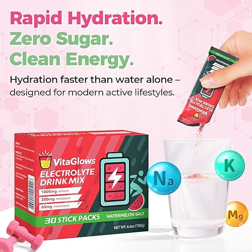 Miniatura 2 de Mezcla de bebida en polvo con electrolitos, sal de sandía sin azúcar, suplemento de hidratación para energía y recuperación, 30 porciones, sin