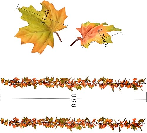 Miniatura 4 de Paquete de 2 guirnaldas de hojas de arce, 6.5 piespieza, guirnalda de vid para colgar, guirnalda artificial de follaje otoñal, decoración de Acción