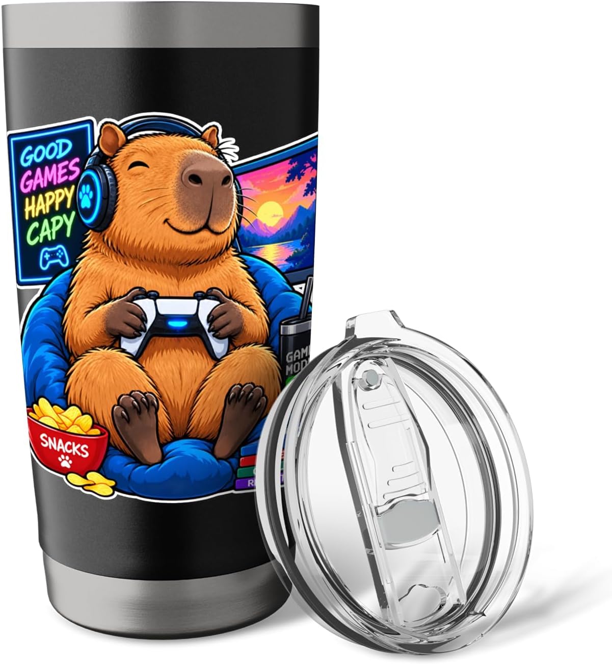 Good Games Happy Capy Capybara Gamer Gaming Controller Stainless Steel Insulated Tumbler image 5