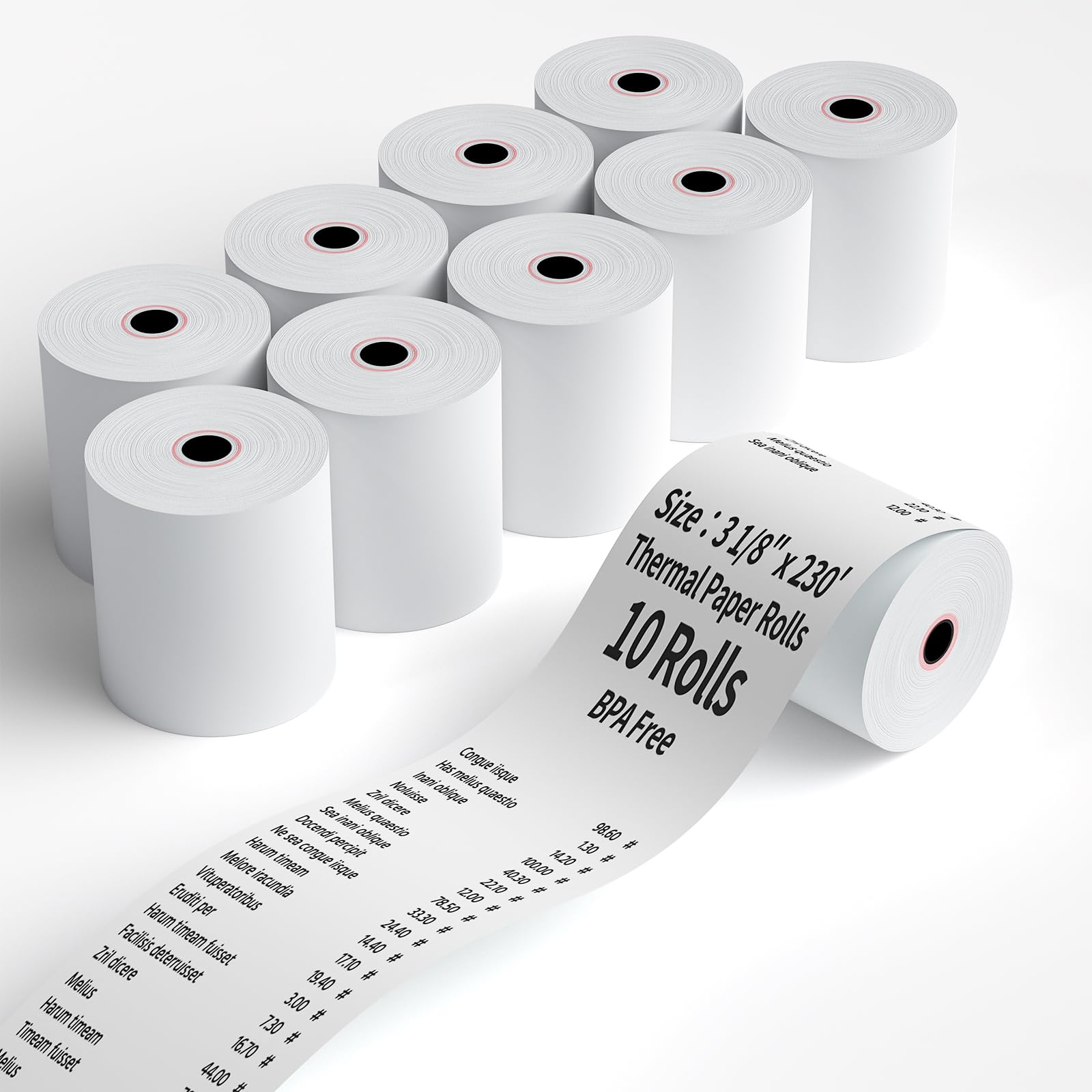(10 rollos) rollos de papel térmico para recibos de 3 1/8 pulgadas x 230 pies, sin BPA, rollos de papel térmico para caja registradora, POS, rollos de papel térmico para tarjetas de crédito de 3 1/8