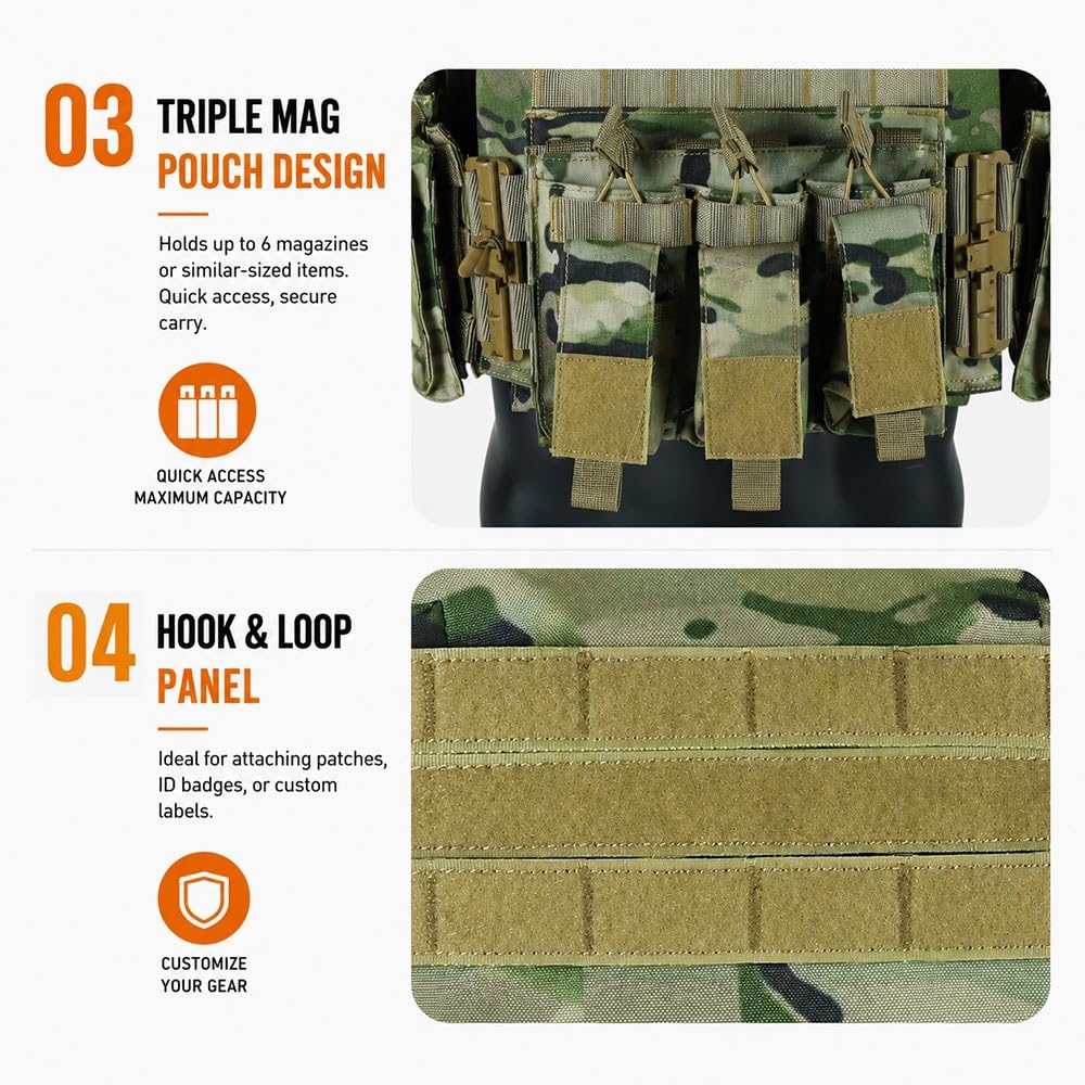 Chaleco Táctico MOLLE Ajustable para Hombre y Mujer,Chaleco Airsoft Ligero con Bolsillos para Cargadores Liberación Rápida para Paintball Caza Entrenamiento Outdoor Wargame