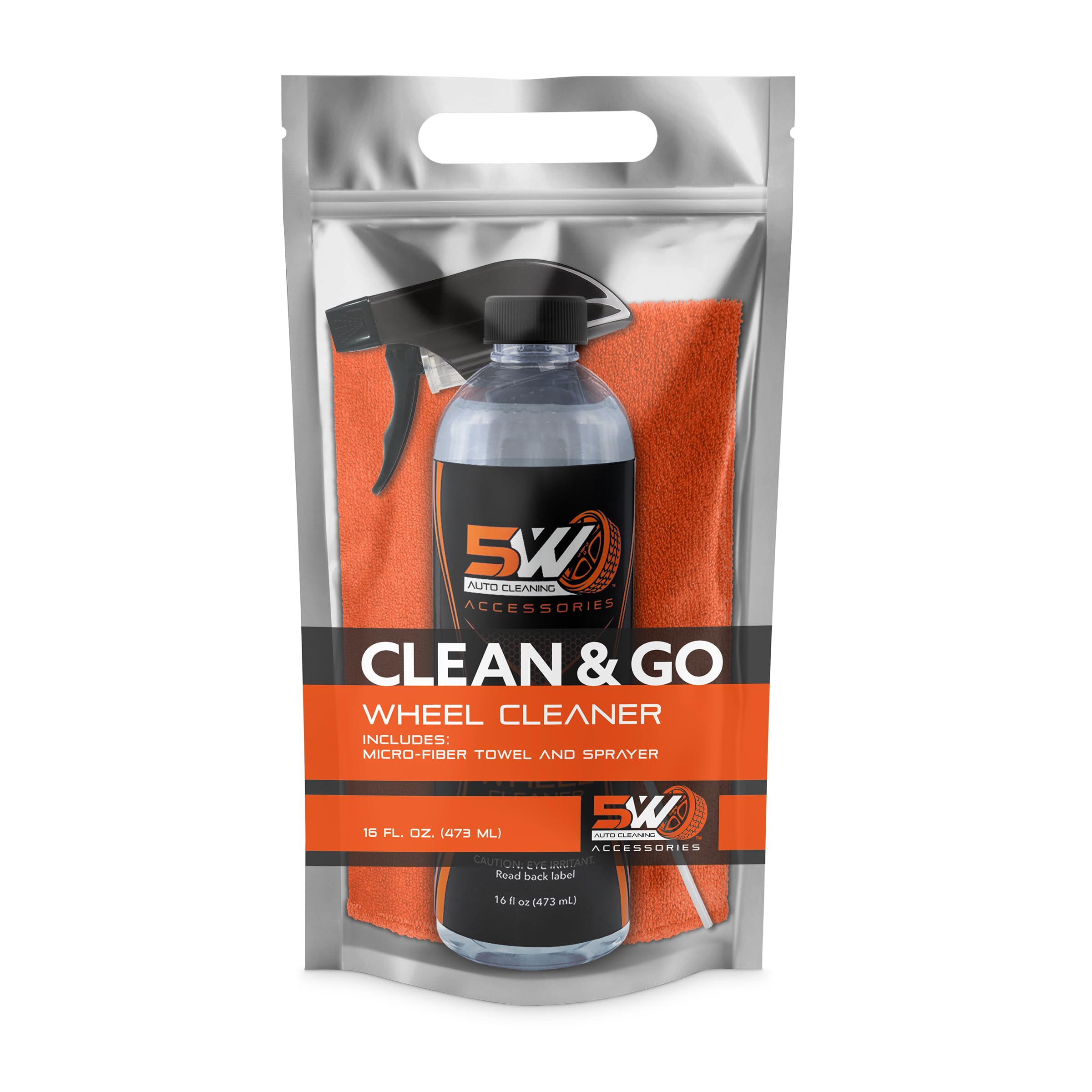 5W Auto Clean & Go - Wheel Cleaner, 16oz Bottle - Remove Brake Dust Without Harsh Acids or Heavy Solvents, High Foaming Formula Safely Lifts Dirt