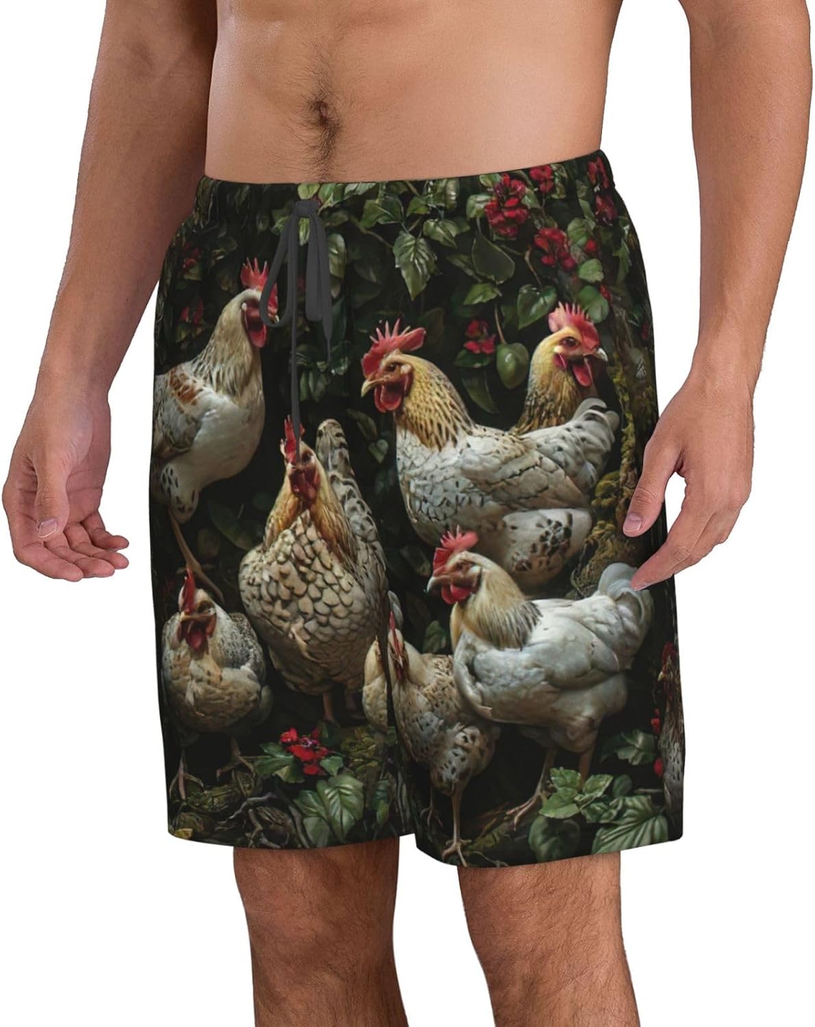 WURTON A Brood of Chickens Print Men's Swim Trunks Quick Dry Beach Shorts with Pockets Lining Swimwear Bathing Shorts