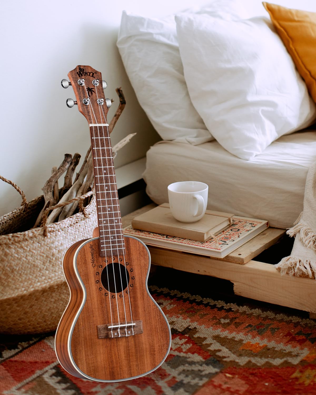 Winzz Ukulélé Concert Meilleure Sélection Wood KOA Ukulélé Trousse d'ukulélé de 23 pouces pour Débutant ou Professionnel avec Accessoires Optionnels - Mat Naturel