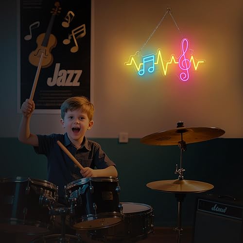 Miniatura 2 de Letrero de neón de notas musicales, letrero de pared LED regulable de neón alimentado por USB, decoración musical para dormitorio, sala de estar,