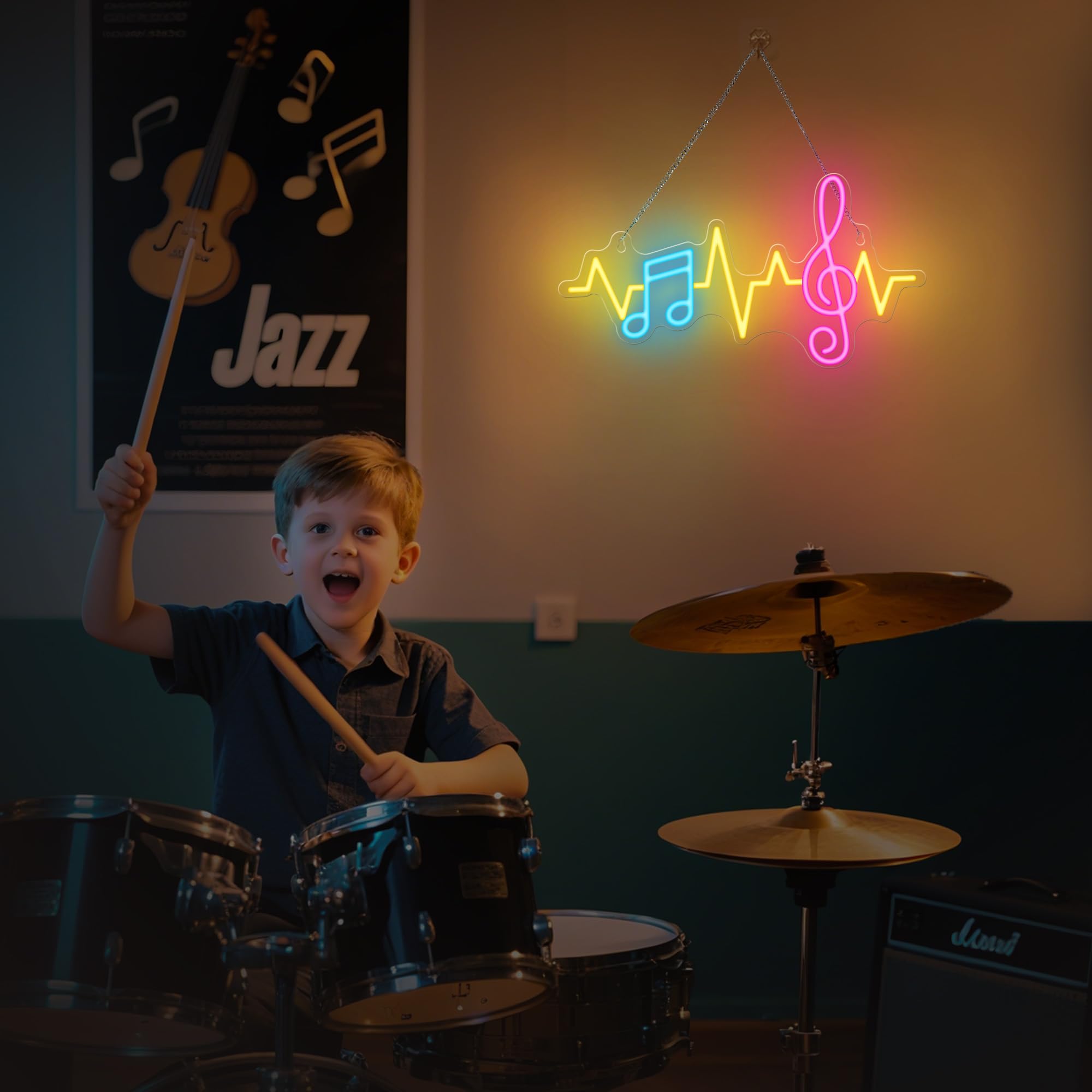 CoolGift Mart Music Notes Neon Sign, Dimmable LED Neon Wall Sign USB Powered - Image 2