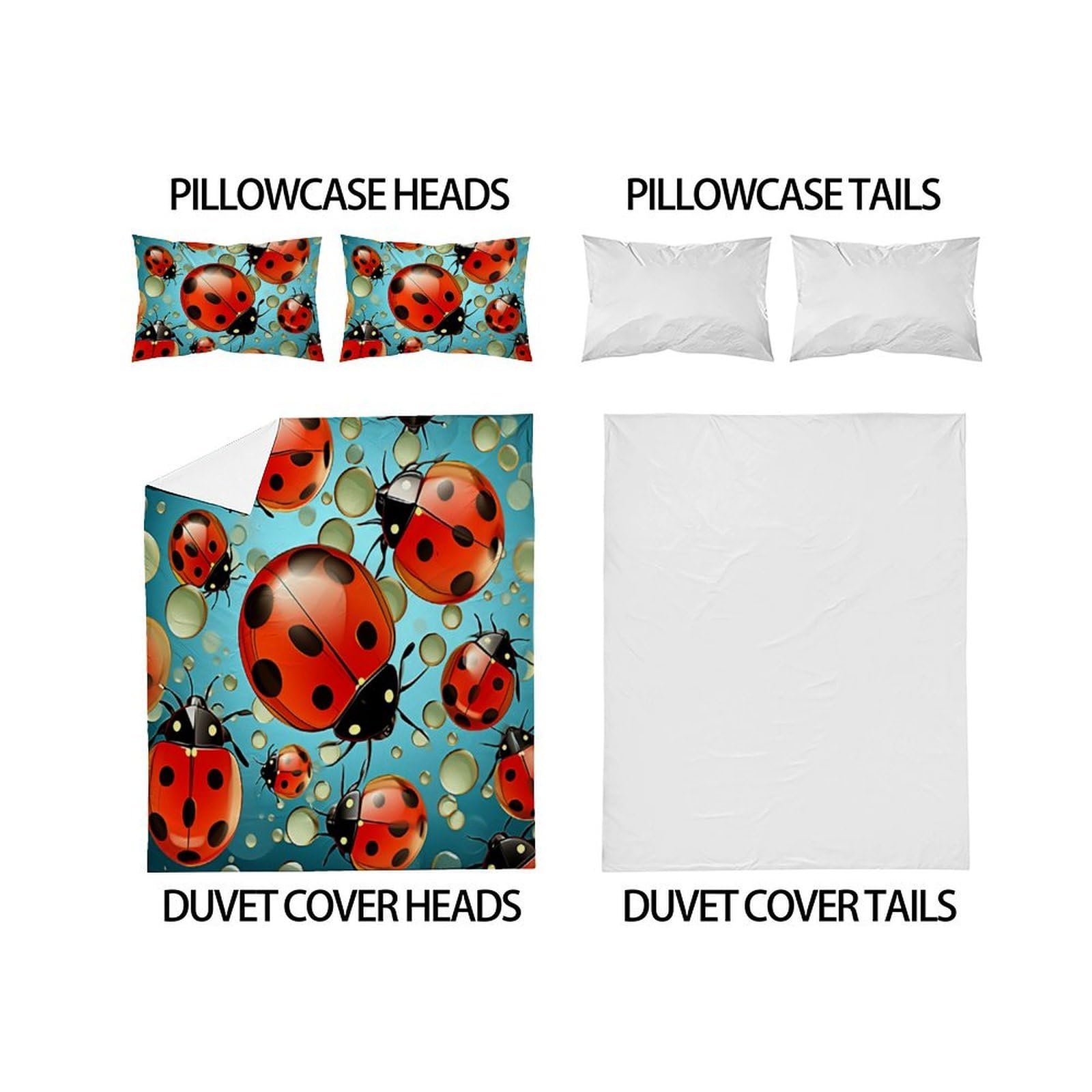 Ladybugde Ropa De Cama 3D Niños 3 Piezas Microfibra 2 Funda De Almohada CremalleraKing（220x240cm）