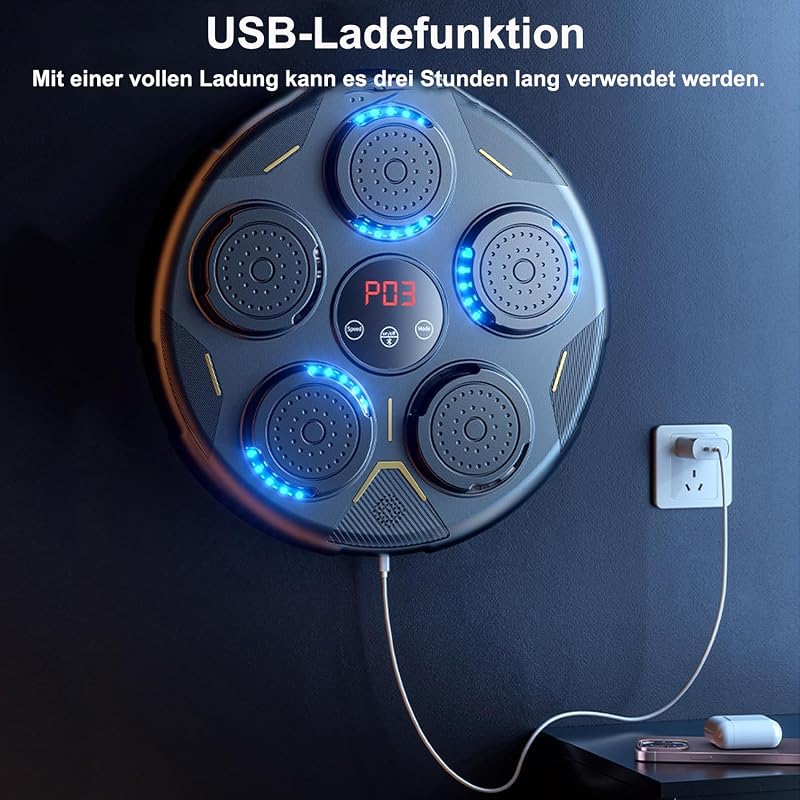 JIAQINGDA LED Zenés Boxzsák Fali Boxozógép Bluetooth Kesztyűvel 9 Sebességgel
