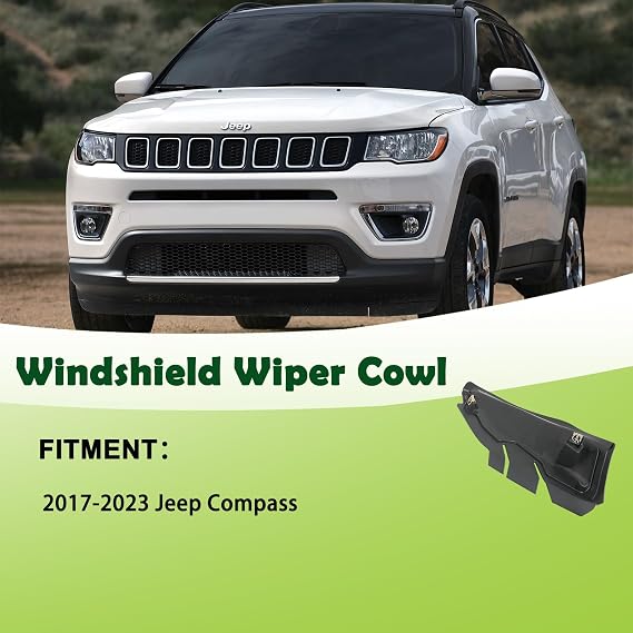 Left Side Front Windshield Wrap Corner Trim Wiper Cowl Panel Compatible with 2017-2023 Jeep Compass Replaces 7AA47RXFAA 5UT13RXFAB 53223829 Engine Hood Hinge Cover