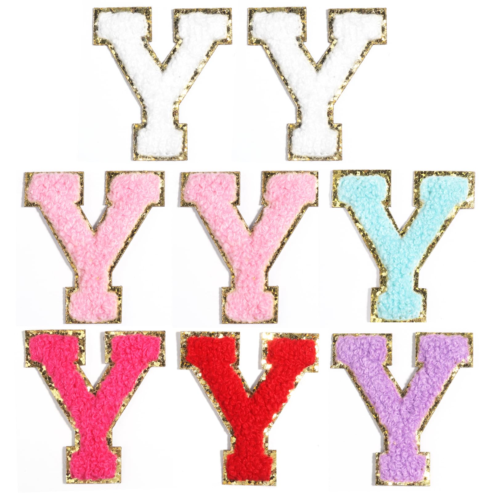 8 Pcs Self Adhesive Chenille Letter Patches 2.16 inch Glitter Varsity Preppy Letter Patches Stick for Clothes Jeans Hats Laptop Phone Case Fridge Repairing and DIY Decorating Accessories,Mixed Color Y