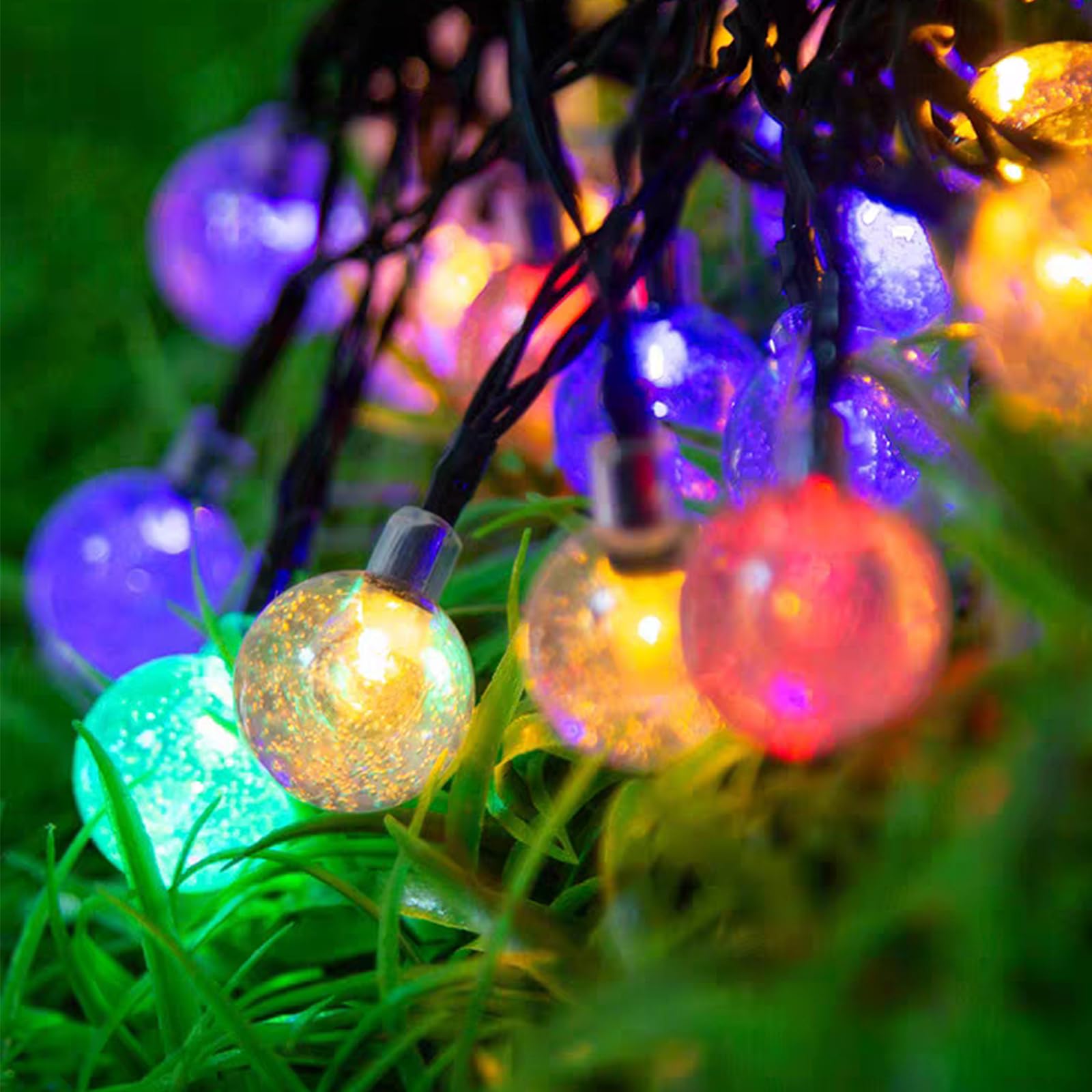 LQWELL® Catena luminosa solare per giardino esterno, catena solare con sfere di cristallo 100 LED 16 m 55 piedi IP44 8 modalità per giardino esterno/interno patio balcone finestra (colorato)