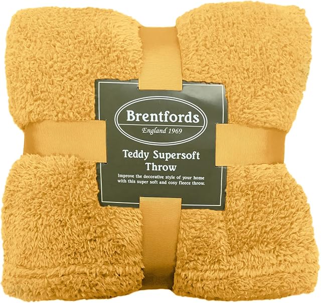 Brentfords Teddy Fleece Blanket Large Throw Over Bed Plush Super Soft Warm Winter Sofa Bedspread, Ochre - 150 x 200 cm
