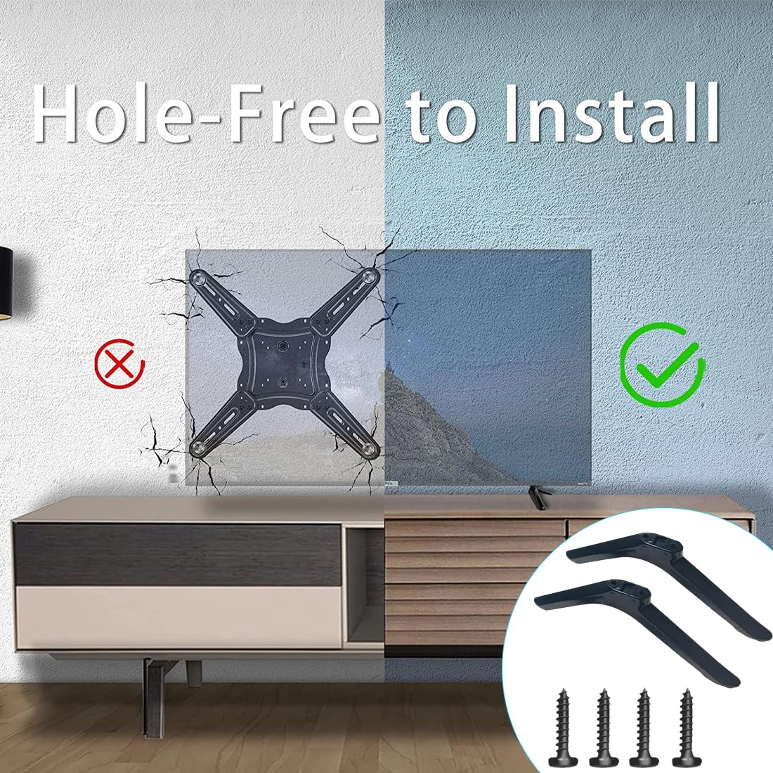 Piedistallo Universali per Supporto TV da Tavolo, base TV, per TVs da 30 a 55 LCD Pollici Support TVs in Plastica, Antiscivolo, Installazione Semplice, Supporto da Tavolo con Viti, Nero