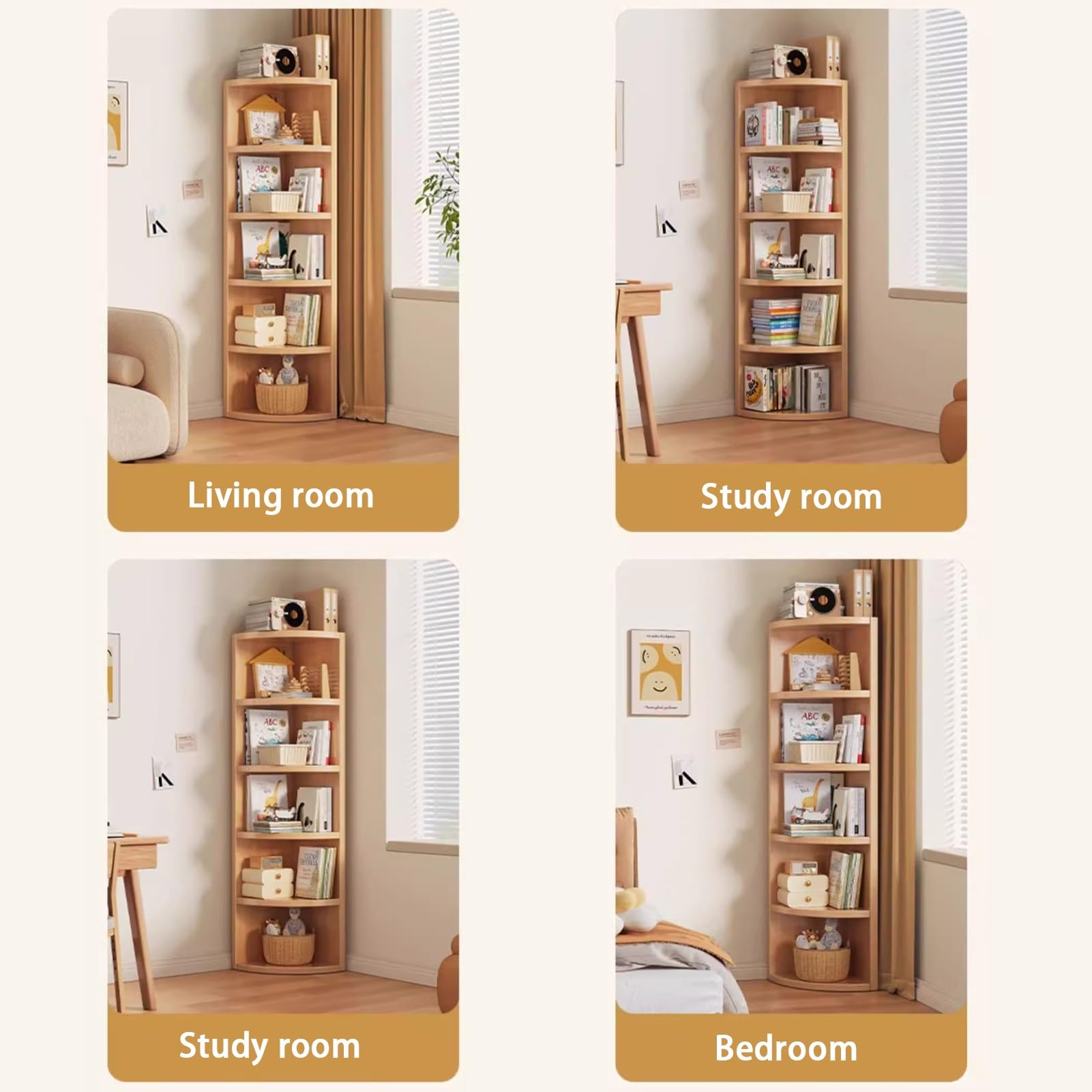 Libreria angolare a forma di L, scaffale angolare con pannello posteriore, scaffale per libri con spazio aperto, per piccoli spazi, soggiorno (60 cm)