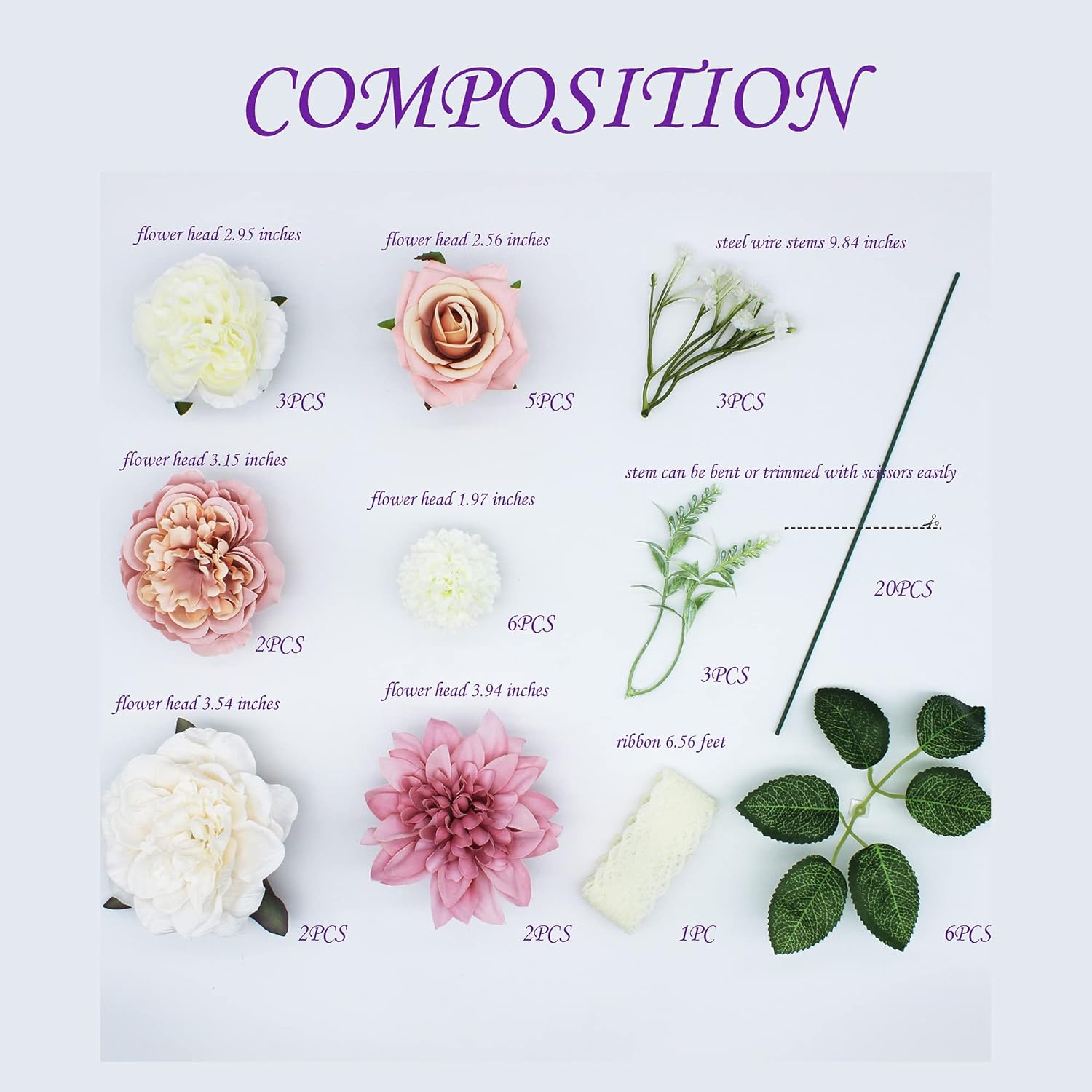 KEERCIGA HASWITDA Artificial Silk Flower Bouquet Box Faux Flower Head Fake Table Decoration Arrangement for Wedding Birthday Baby Shower Party Gift Pink & White