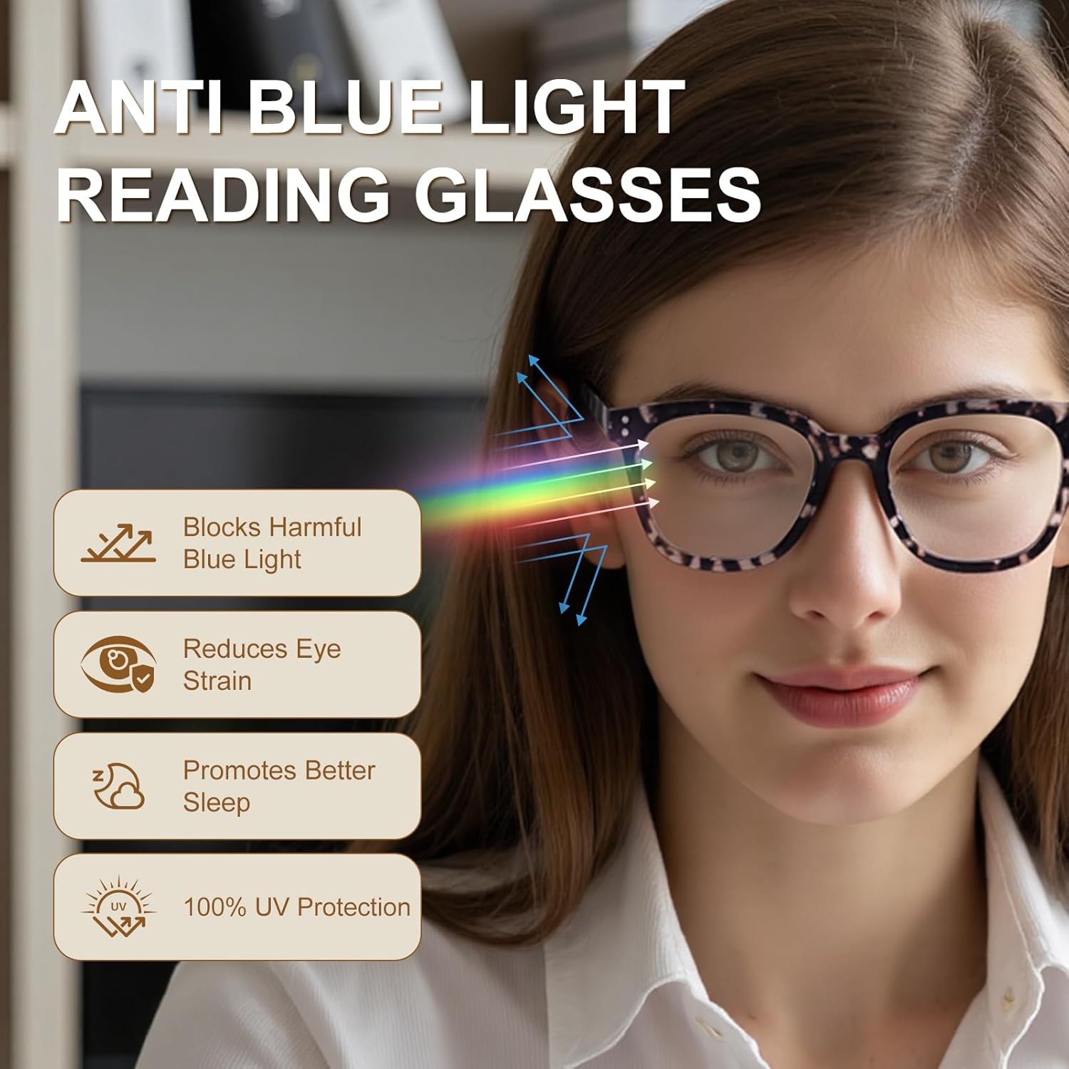 2Pack Reading Glasses for Men Women Blue Light Blocking with Spring Hinge, Anti UV Ray Filter Eyeglasses - Image 3