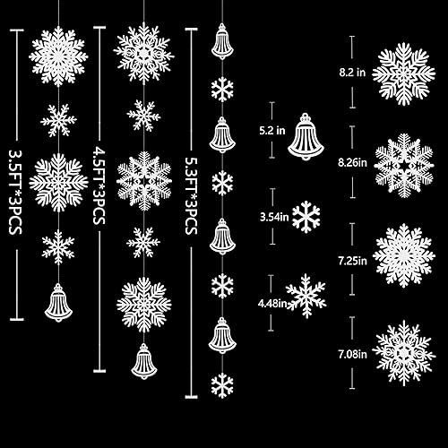 Miniatura 2 de 40Ft Snowflakes Party Decoration White Snowflakes Bell Garland Glitter White Paper Big Snowflakes Hanging Streamer Backdrop for Winter Wonderland