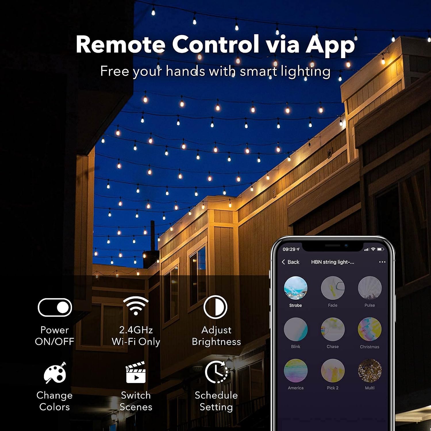 Bеѕt Sеllеr HBN 36ft Outdoor String Lights RGBW-Smart String Lights Color Changing,18 Shatterproof Bulbs, 2.4 GHz Wi-Fi & Bluetooth App Control, Works with Alexa/Google Home, Heavy Duty 18/5 SJTW, IP65 Waterproof