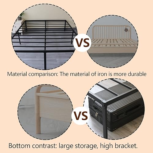 Miniatura 4 de DUMMUP Marco de cama individual de metal de 14 pulgadas, plataforma negra resistente con soporte de listones de acero, fácil montaje, sin ruido,