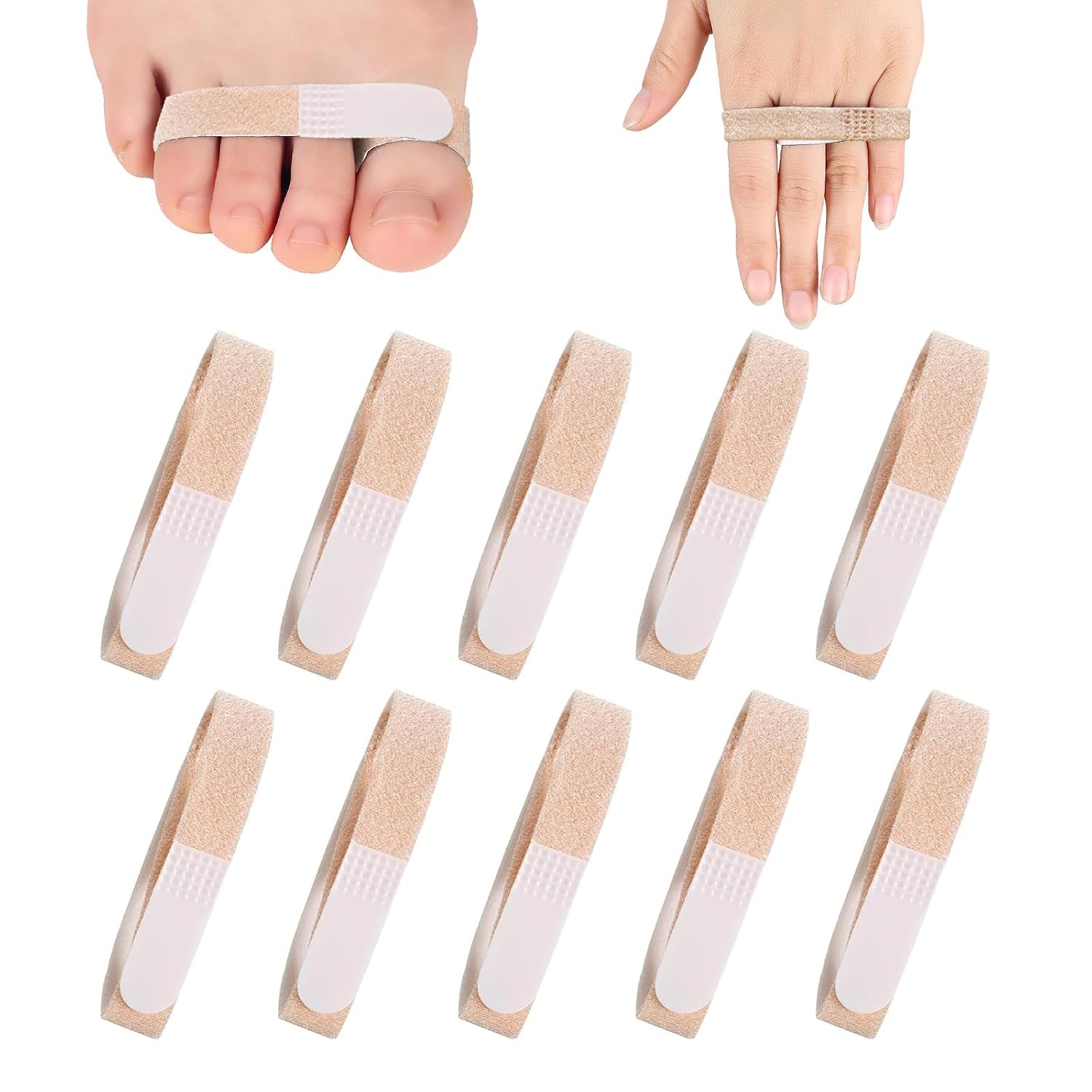 Yxmeiguo Finger Straps Buddy Tape 10 Pack, No Slip Buddy Finger Splints for Broken Toe, Hook and Loop Padded Washable and Reusable Finger Wrap for Broken/Sprained/Fractured/Injured Fingers Support