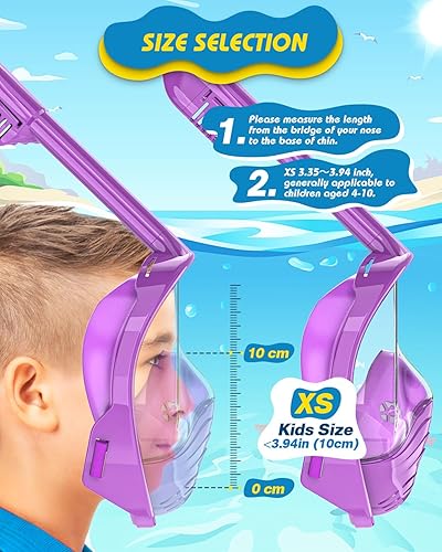 Miniatura 4 de QingSong Máscara de esnórquel para niños de cara completa, juego de esnórquel con soporte para cámara, plegable, vista panorámica de 180 grados,