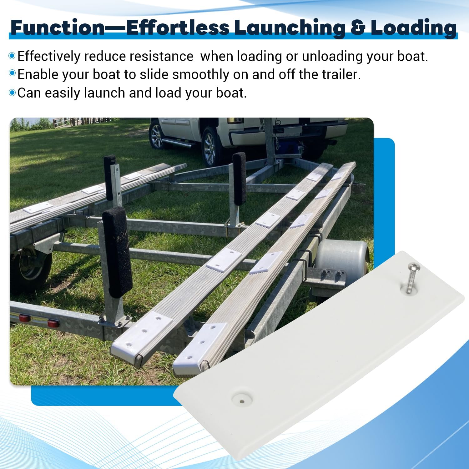 8 PCS Boat Trailer Bunk Slide Pads & 2 PCS Bunk Enders Compatible with Easier Launching & Loading 3" x 10" Boat Trailer Bunk Slicks (White)