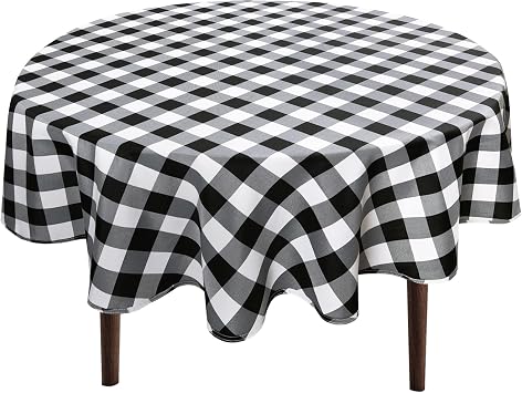 Hiasan Checkered Round Tablecloth 60 Inch - Waterproof Stain and Wrinkle Resistant Washable Fabric Table Cloth for Dining Room Party Outdoor Picnic, Black and White