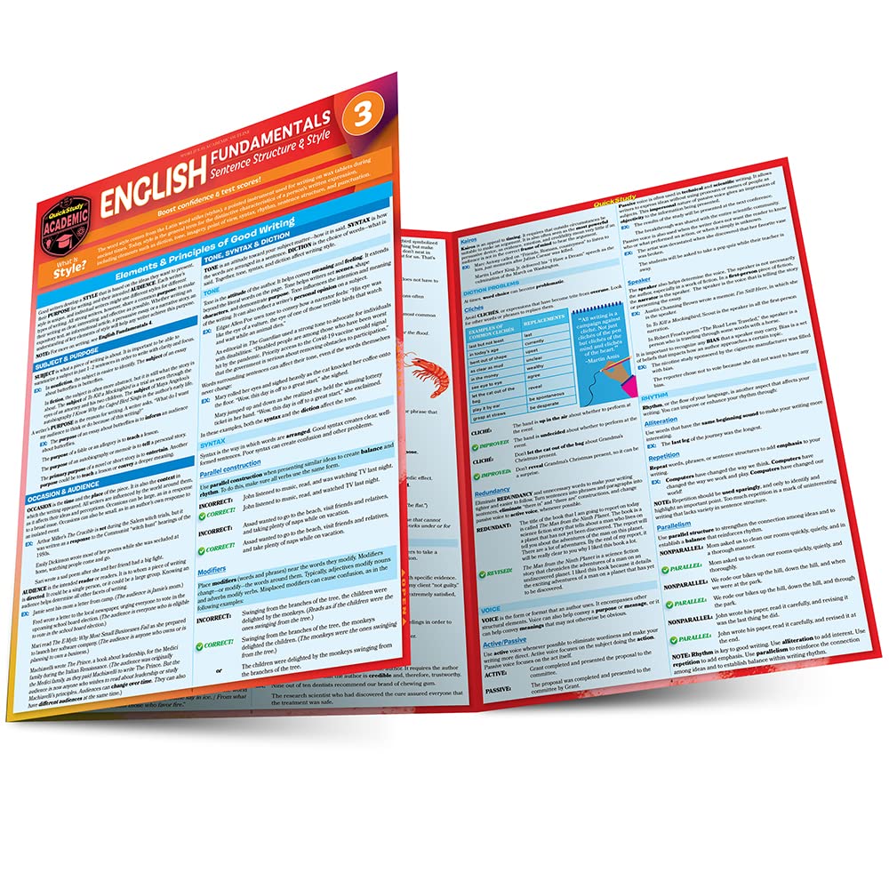 English Fundamentals 3 - Sentence Structure & Style: QuickStudy Language Arts Laminated Reference & Study Guide