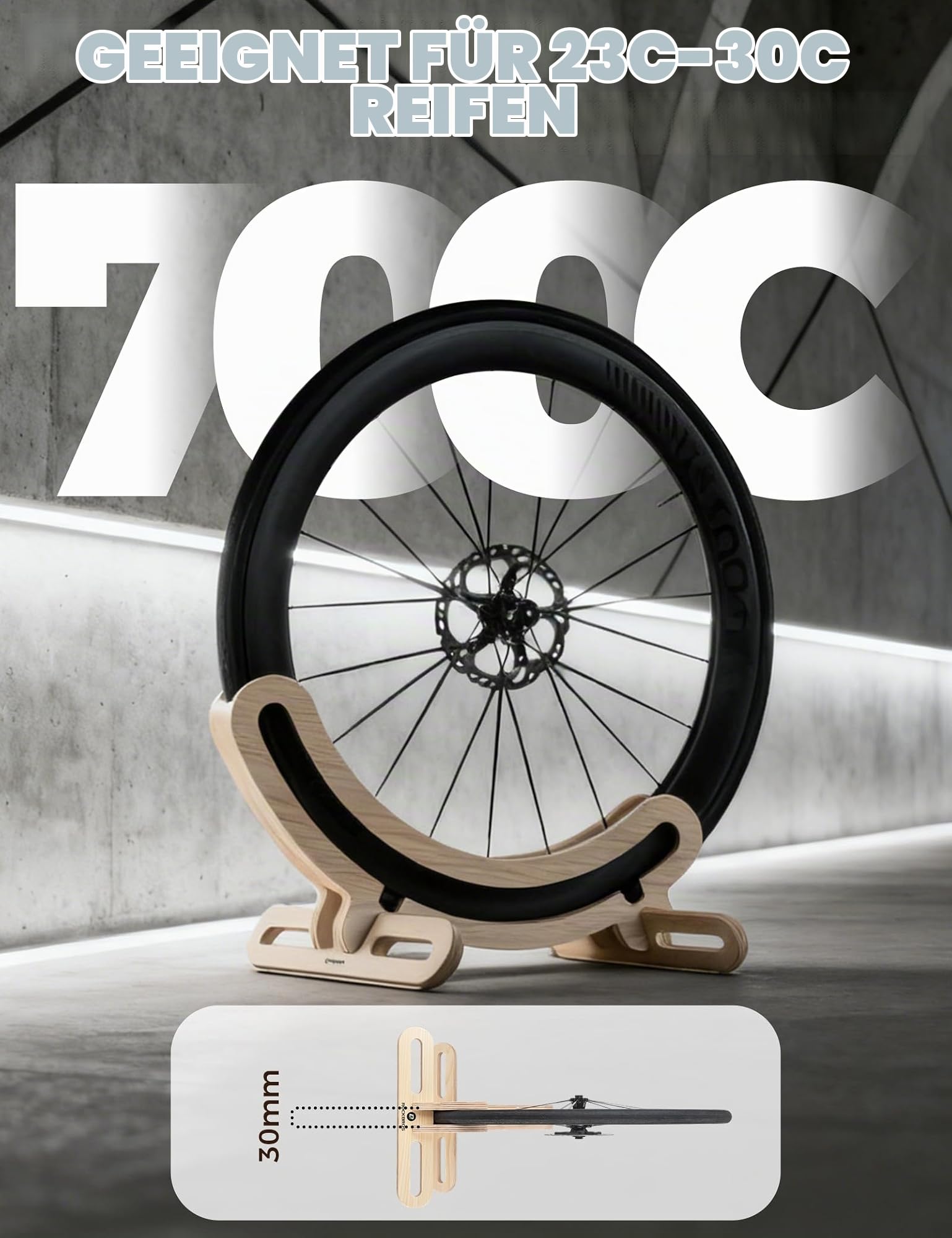 ROCKBROS Fahrradständer Boden, Holz Fahrradhalter Parkständer Abstellständer für 700C Reifen 23–30C, Freistehender Fahrrad Bodenständer für Rennrad und Trekkingrad