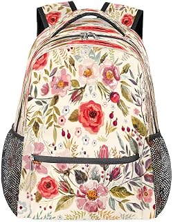 Mochilas escolares leves para meninos e meninas adolescentes aquarela padrão de flores à prova d'água 16 polegadas viagem laptop mochilas casuais adequadas para homens e mulheres trabalho viagens caminhadas acampamento, Multicor, Medium