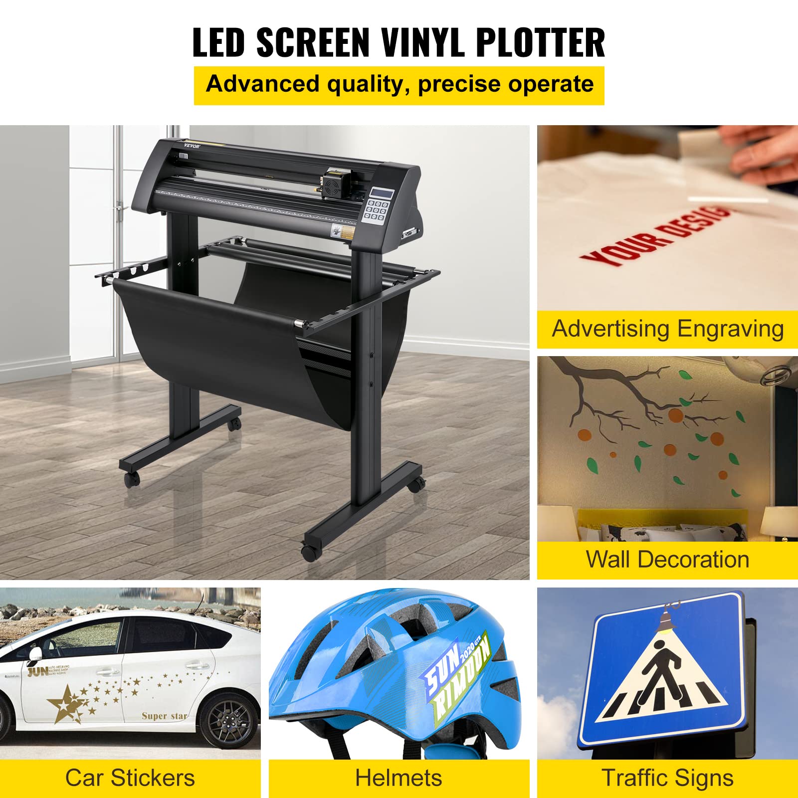 VEVOR Vinyl Schneideplotter 720 mm Folienschneider Schnittgeschwindigkeit 800 mm/s Max. Schnittstärke 3 mm LCD-Anzeige Schrittmotor Schneide Druck Plotter Halbautomatisch 19,7 kg 375mm Cutter Schwarz