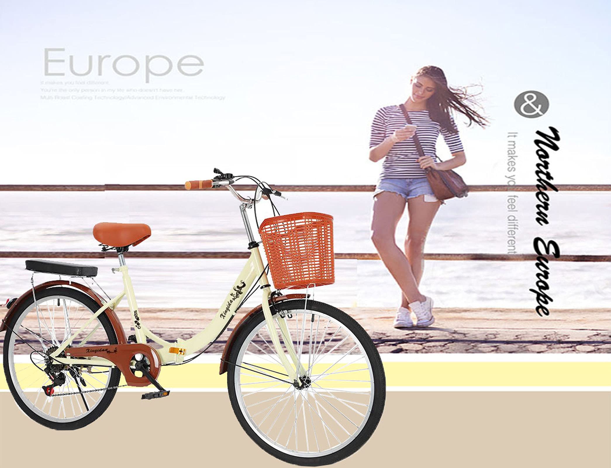 Bicicleta plegable de 20 pulgadas,3 ruedas de corte Antideslizante Neumáticos Bicicleta urbana plegable frenos de doble disco Adecuado para adultos mujeres y adolescentes foldable bicycle