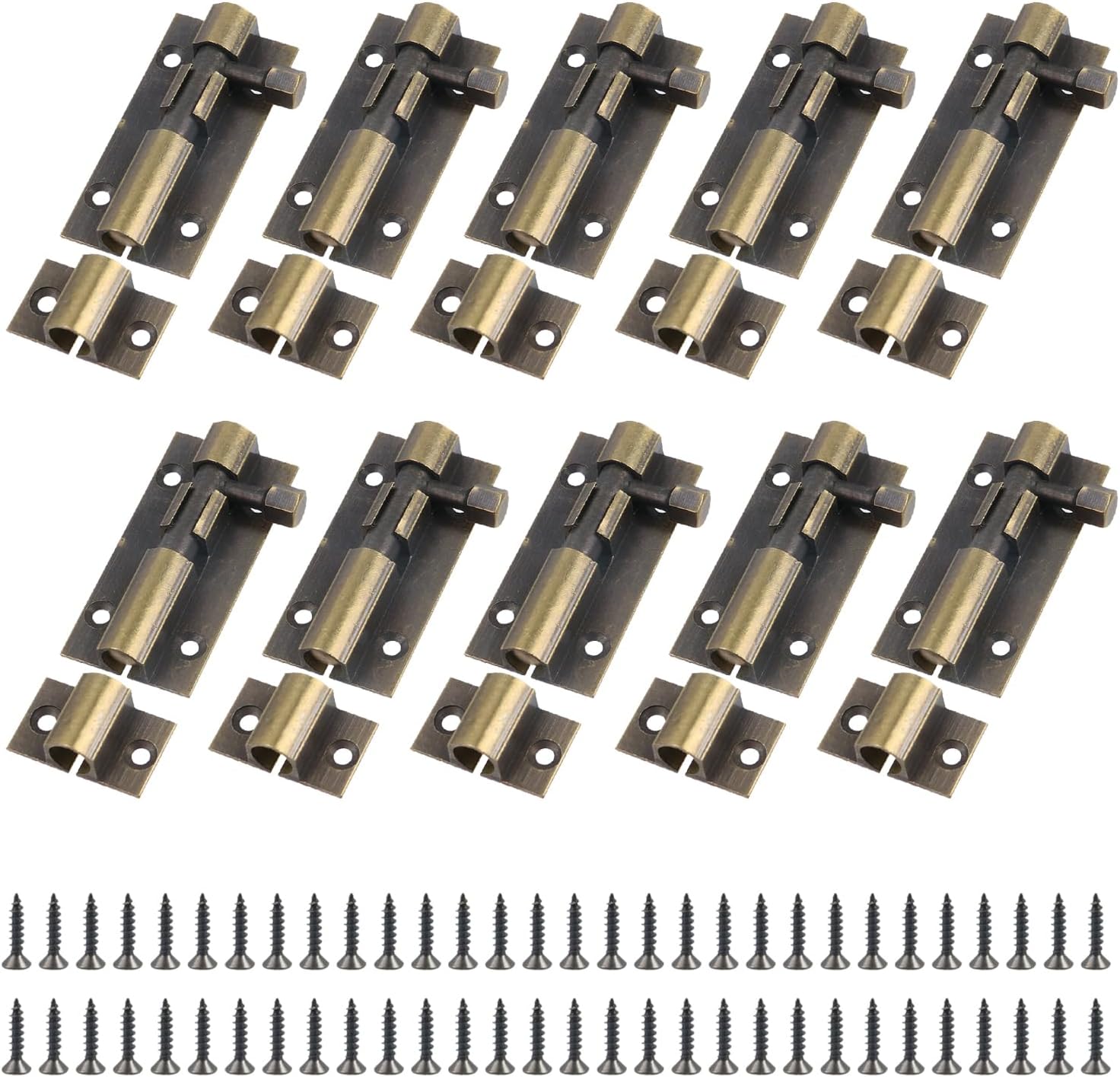 MY MIRONEY 10PCS Antique Bronze Barrel Bolt Latch Brass Slide Bolt Lock Security Door Latches for Inside Door Gate, Wooden Fence, Barn Door, 2 Inch