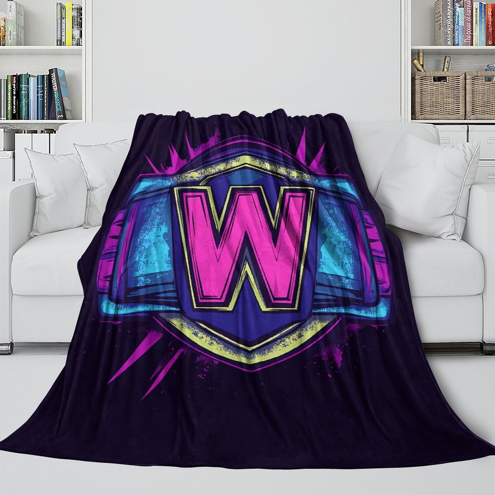 Coperta Lettera W Neon 3D Stampata Microfibra Decorazione Casa Coperta Neon W Divano Letto Morbida Calda Adulti 80×90(200x230cm)
