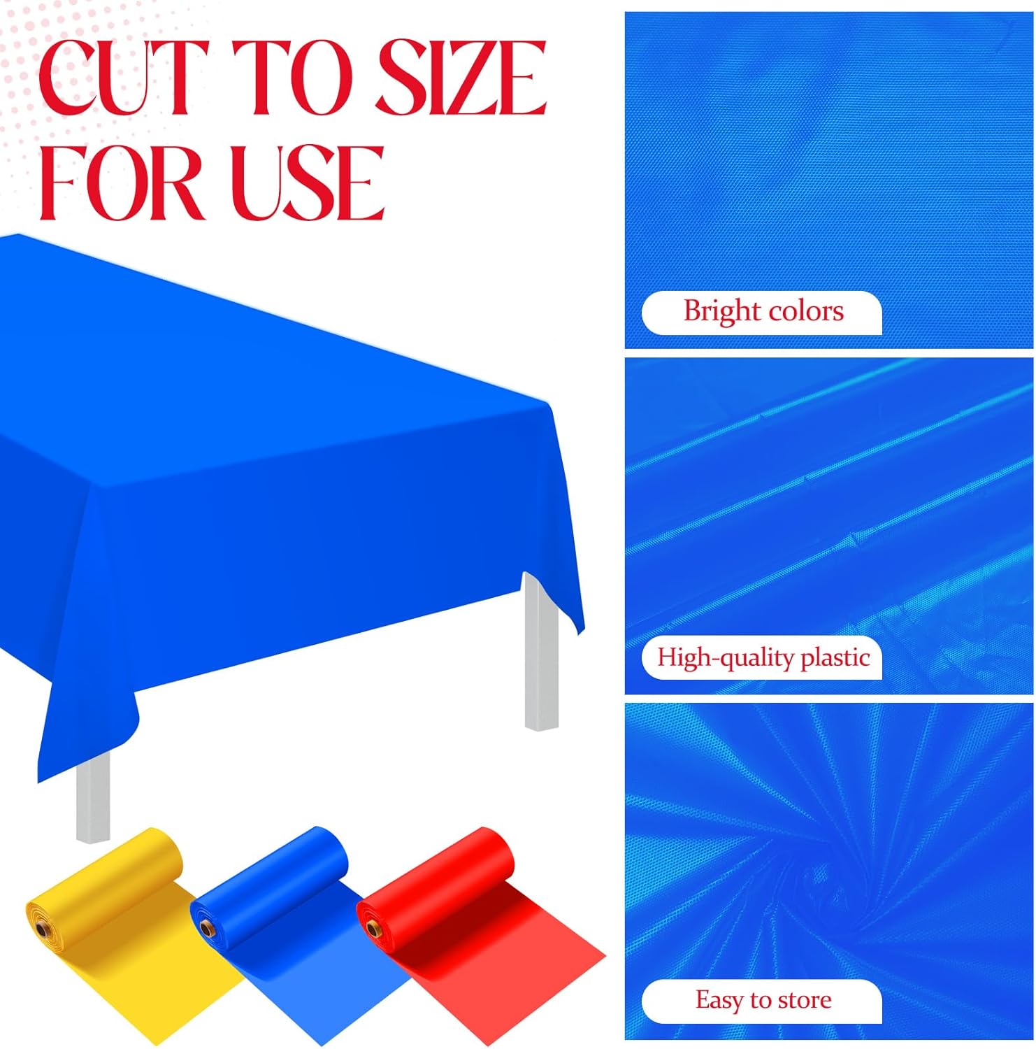 Blulu 3 Rolls 100' x 40'' Plastic Tablecloths Carnival Theme Party Decorations DIY Circus Tent Halloween Carnival Supplies for Circus Clown Party Ceiling Backdrop Curtains Decor(Blue Yellow Red)