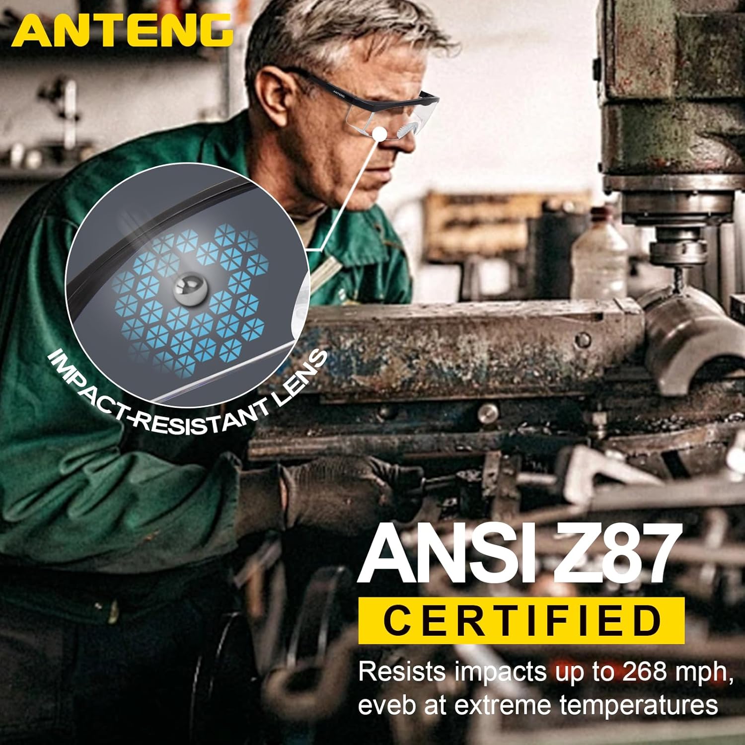 Safety Glasses, Anti Impact Protective Eyewear, Eye Protection for Shooting with Eyeglasses Cleaning Cloth