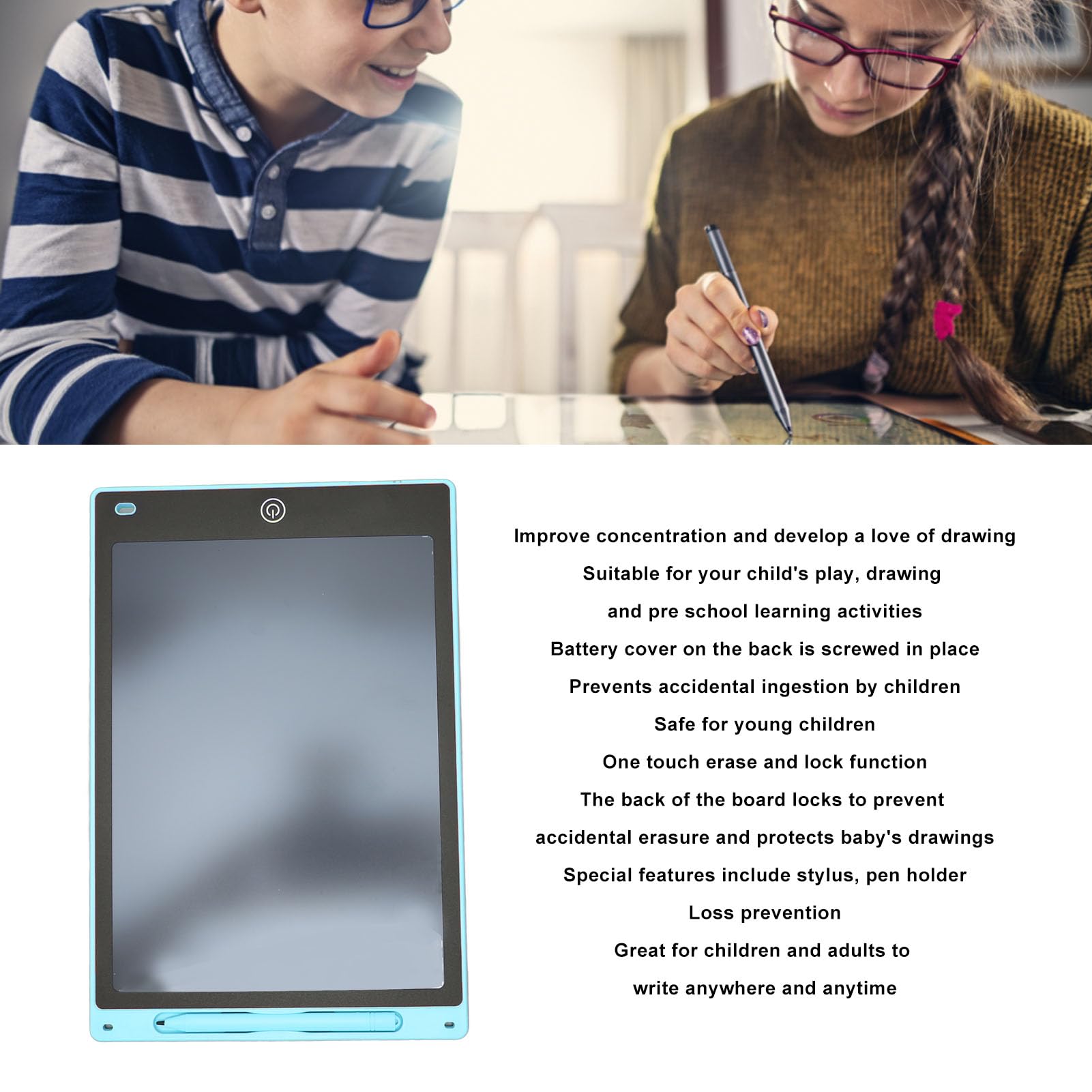 10-I LCD Writing Tablet – Erasable, Reusable Drawing Pad for Kids with Pressure Sensitivity & One-Button Erase F in (Black) (White) (Pinkish) (Dark Blue) (Elemental Blue) — view 2