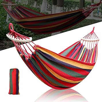 Kixre Upgraded Cotton Hammocks with Spreader Bar 9ft Canvas Hammock Heavy Capacity Up to 550lbs with Tree Straps & Carabiners for Outdoor Camping, Hiking, Backpacking, Patio, Backyard, Beach